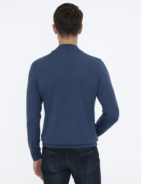 İndigo Melanj Slim Fit Yarım Balıkçı Yaka Basic Triko Kazak - 50237780083