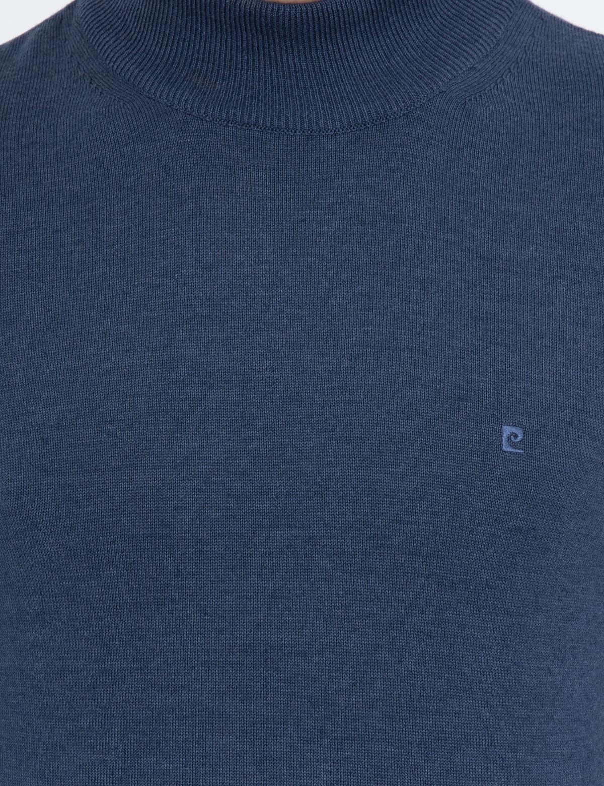 İndigo Melanj Slim Fit Yarım Balıkçı Yaka Basic Triko Kazak - 50237780083