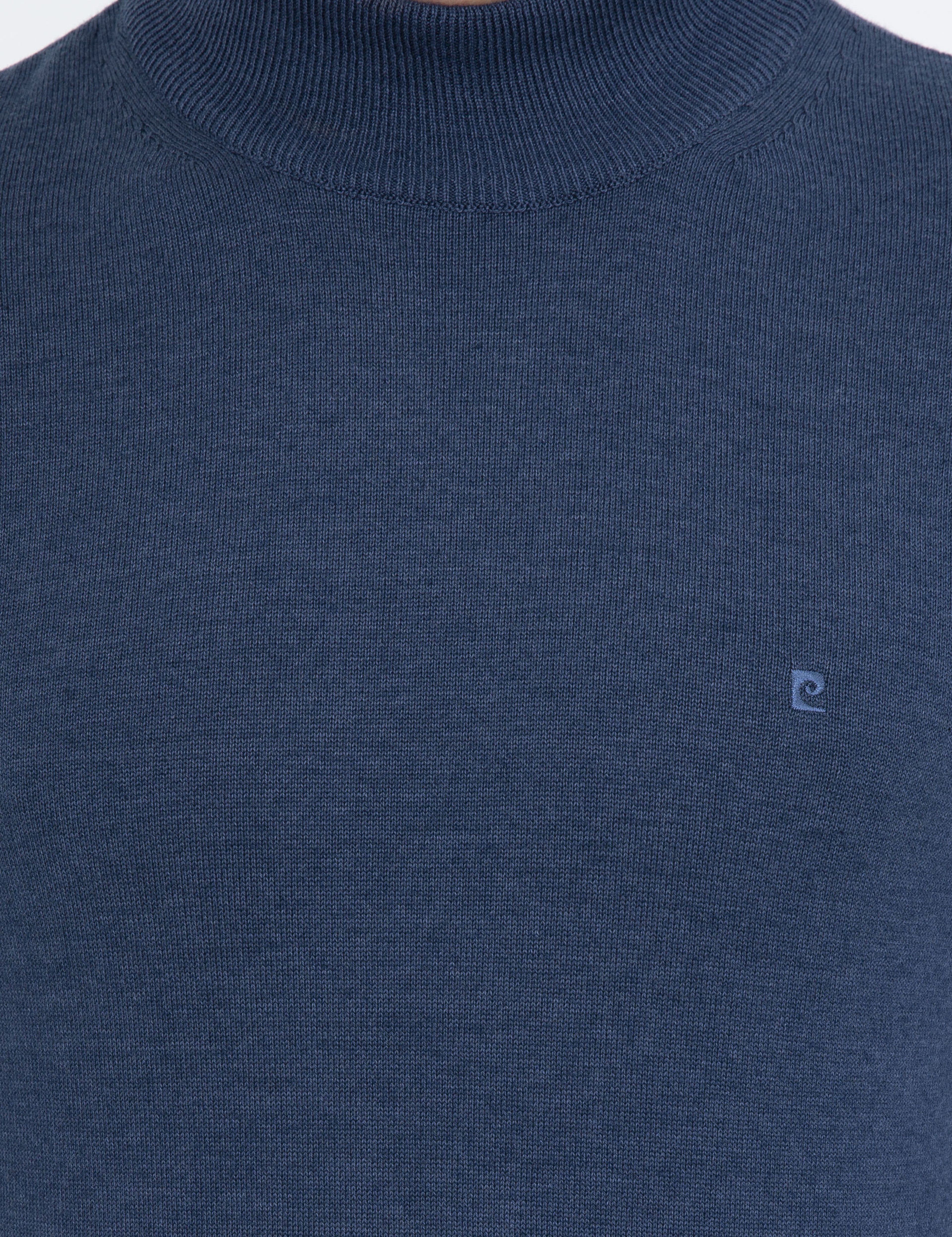 İndigo Melanj Slim Fit Yarım Balıkçı Yaka Basic Triko Kazak - Image 6