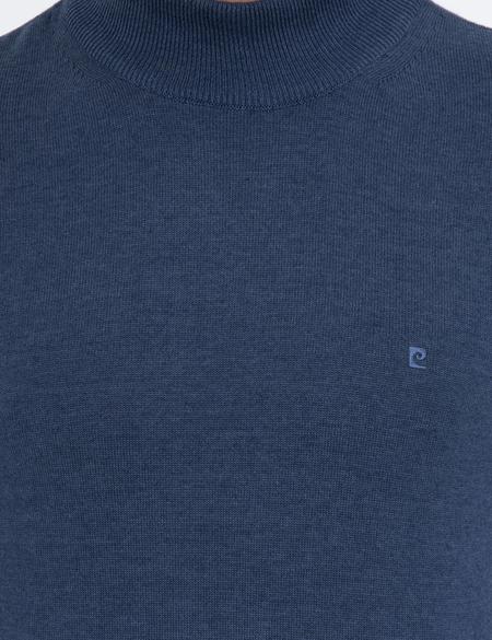 İndigo Melanj Slim Fit Yarım Balıkçı Yaka Basic Triko Kazak - 50237780083