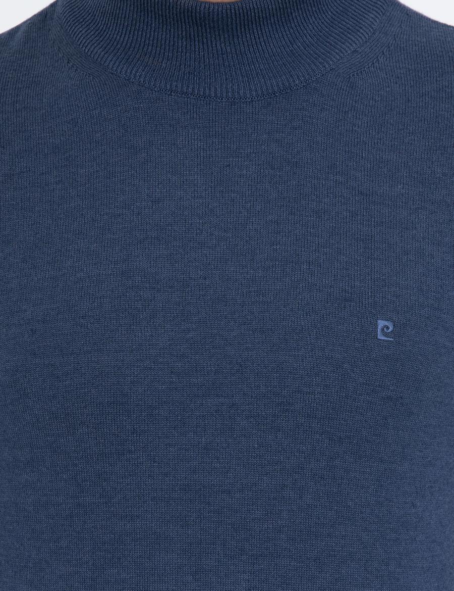 İndigo Melanj Slim Fit Yarım Balıkçı Yaka Basic Triko Kazak