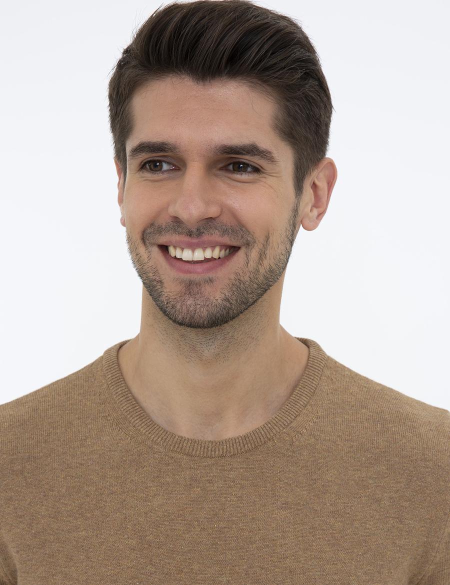 Camel Melanj Slim Fit Bisiklet Yaka Basic Triko Kazak