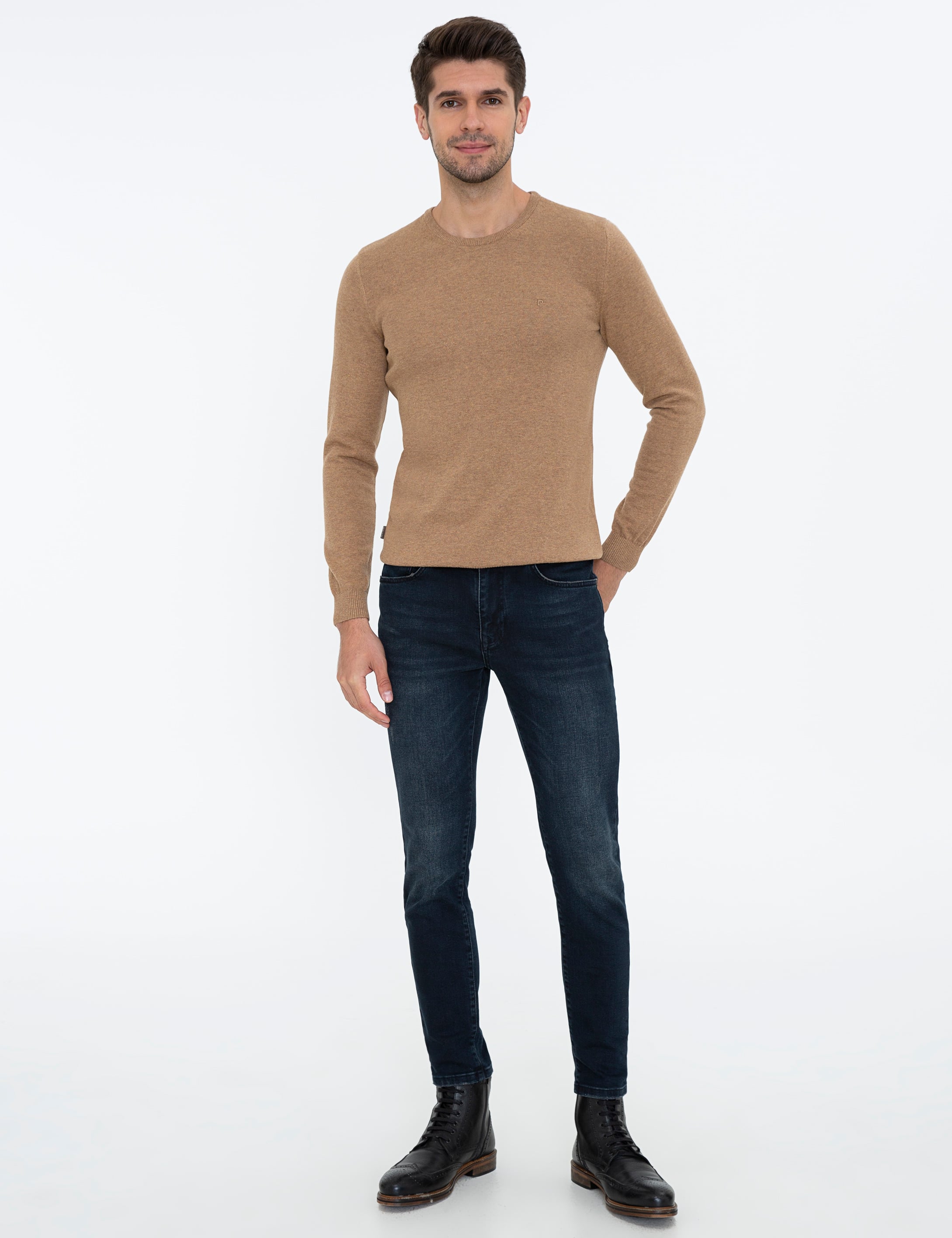 Camel Melanj Slim Fit Bisiklet Yaka Basic Triko Kazak