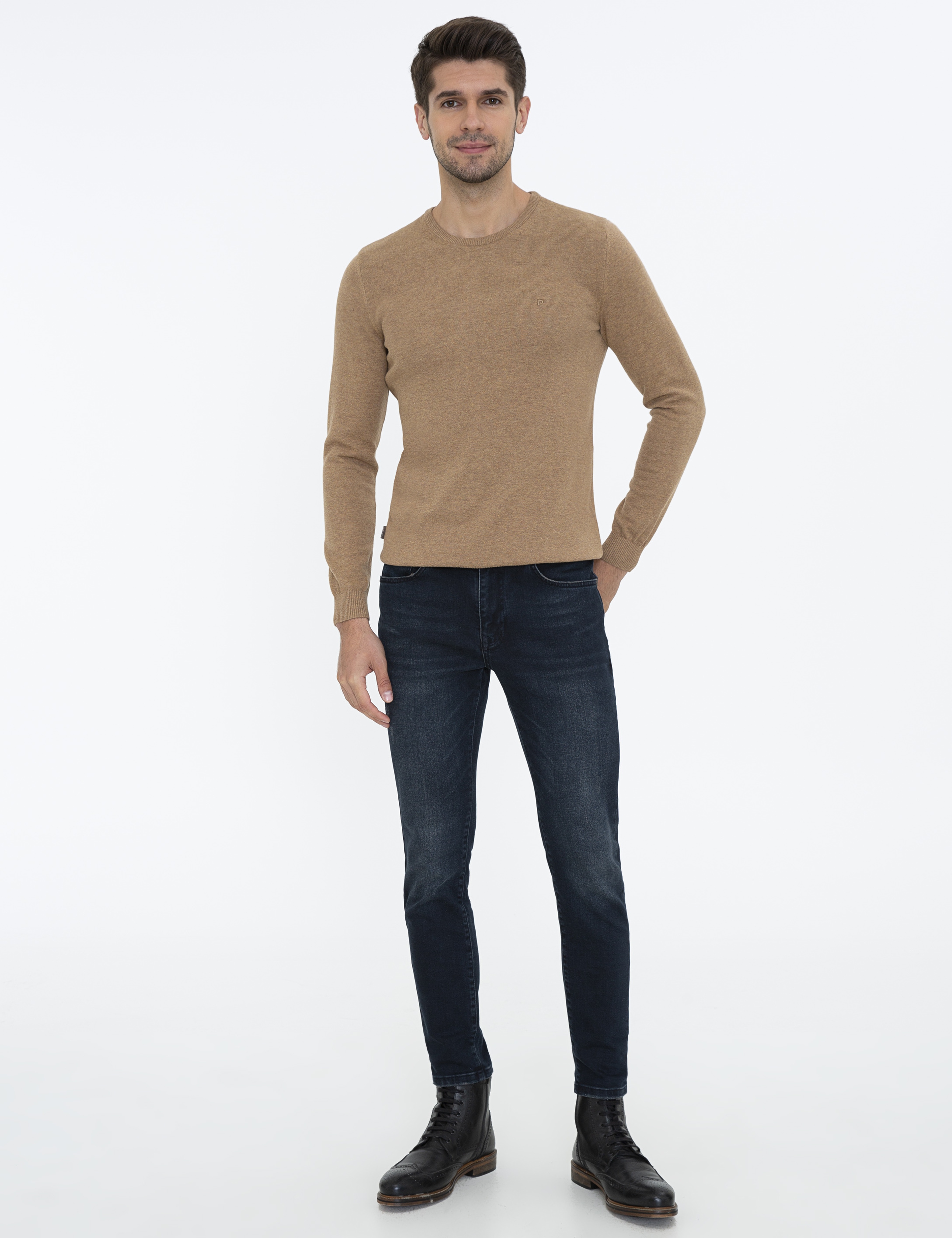 Camel Melanj Slim Fit Bisiklet Yaka Basic Triko Kazak