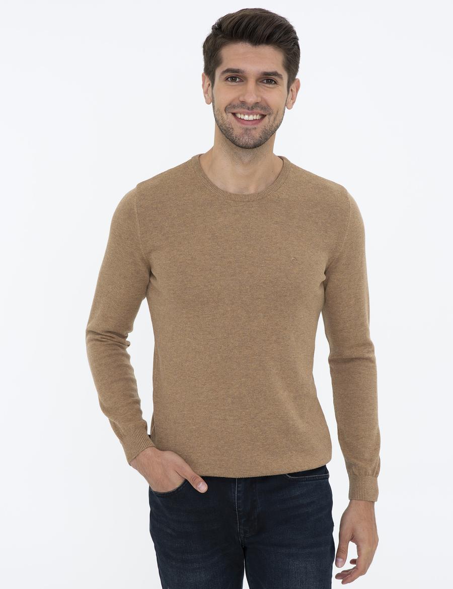 Camel Melanj Slim Fit Bisiklet Yaka Basic Triko Kazak