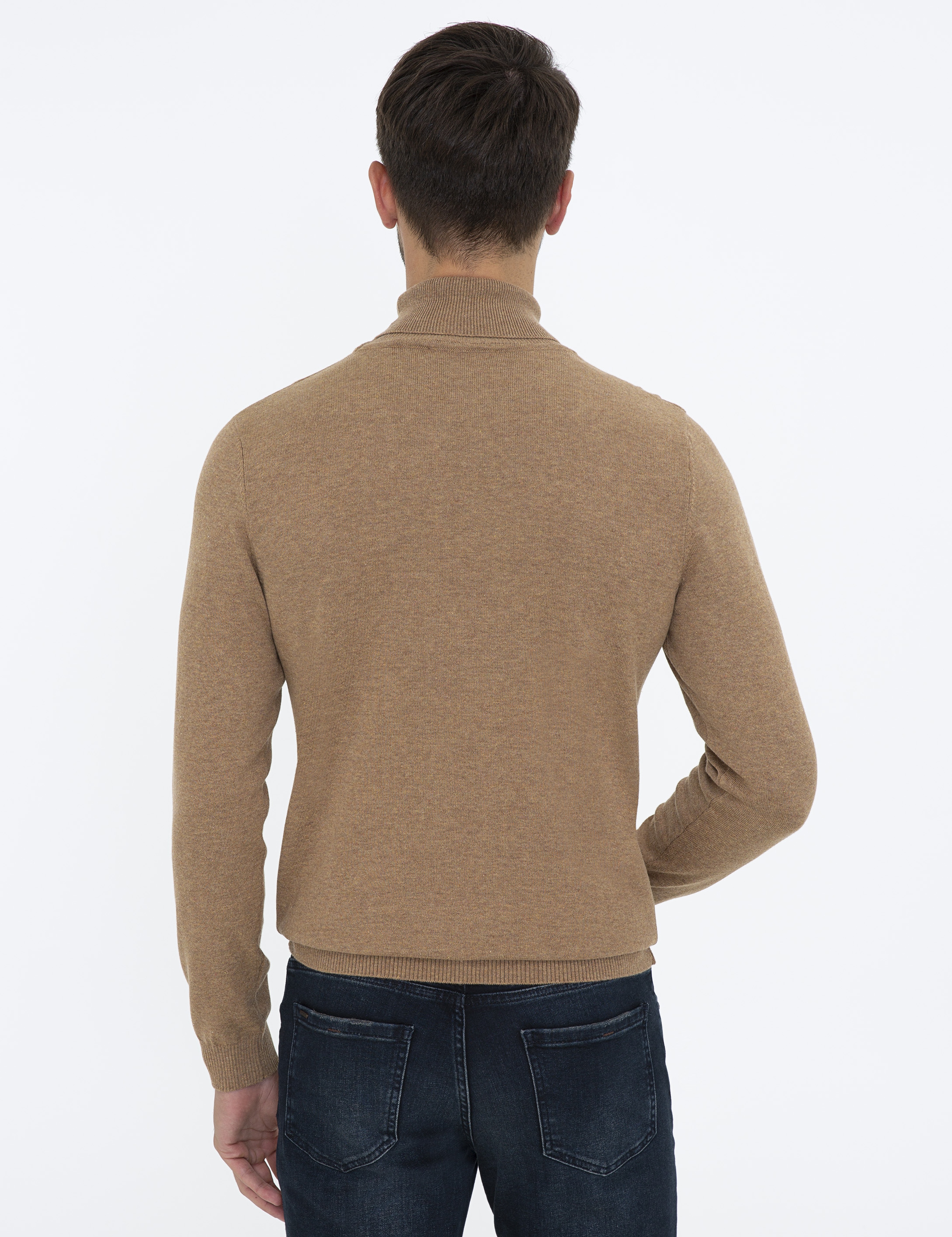 Camel Melanj Slim Fit Balıkçı Yaka Basic Triko Kazak - Image 4