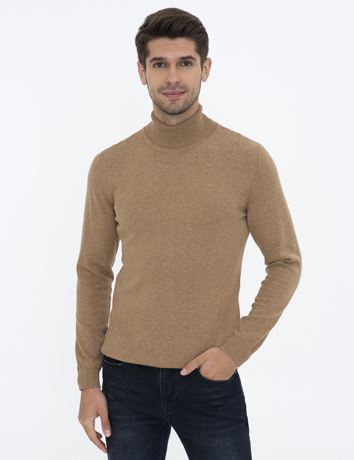 Camel Melanj Slim Fit Balıkçı Yaka Basic Triko Kazak