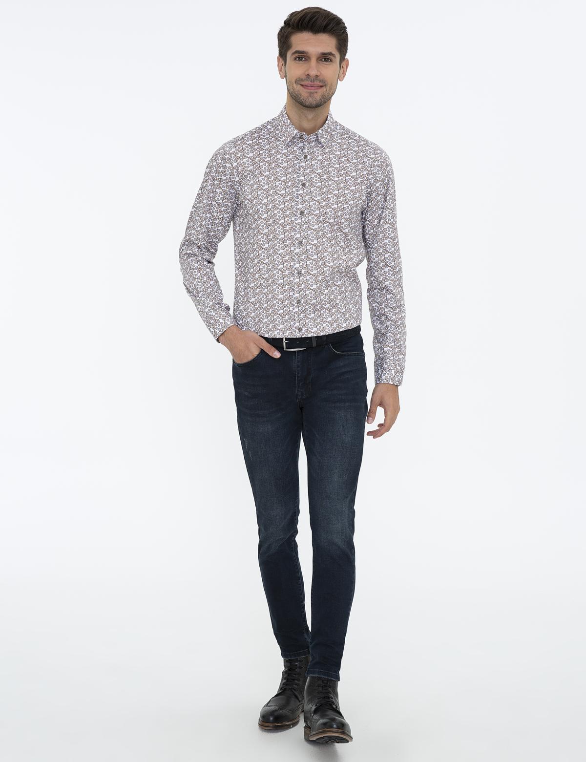 Kahverengi Slim Fit Uzun Kollu Gömlek - 50238716001