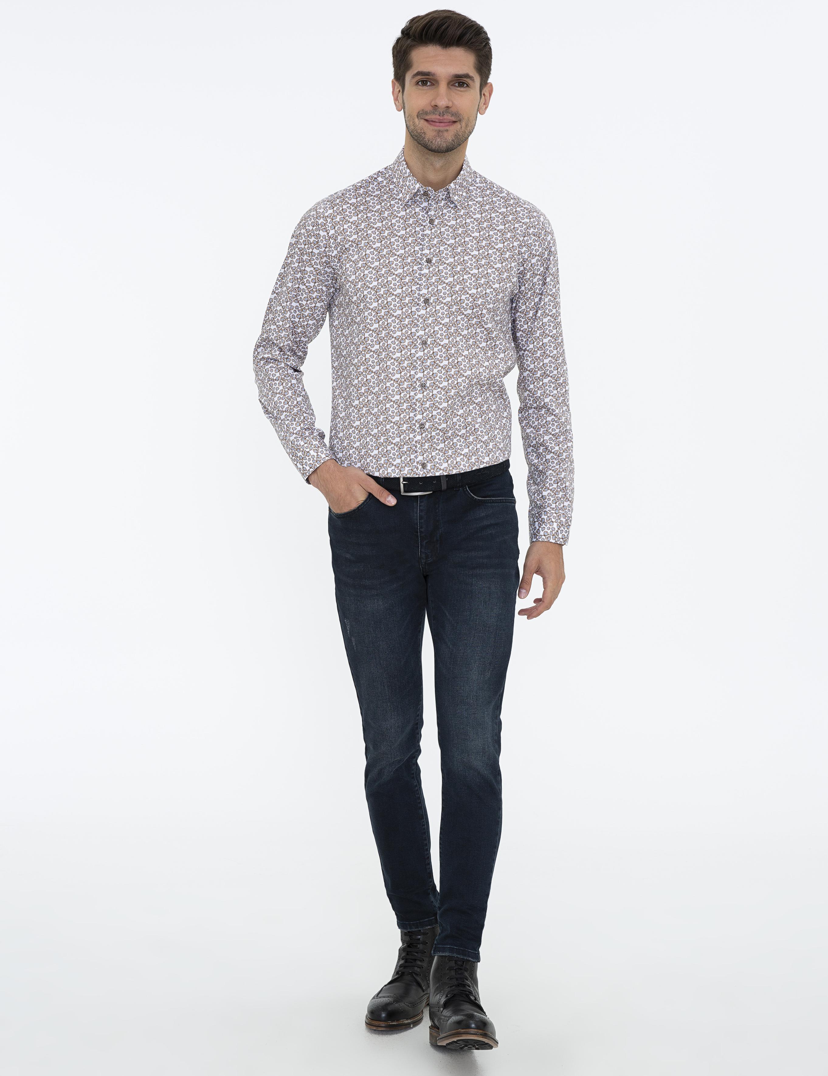 Kahverengi Slim Fit Uzun Kollu Gömlek