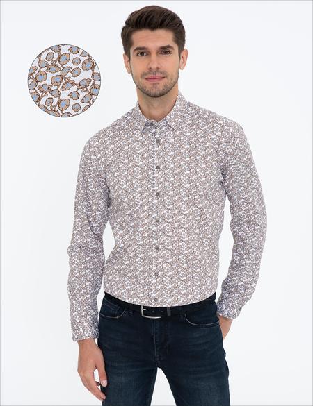 Kahverengi Slim Fit Uzun Kollu Gömlek - 50238716001