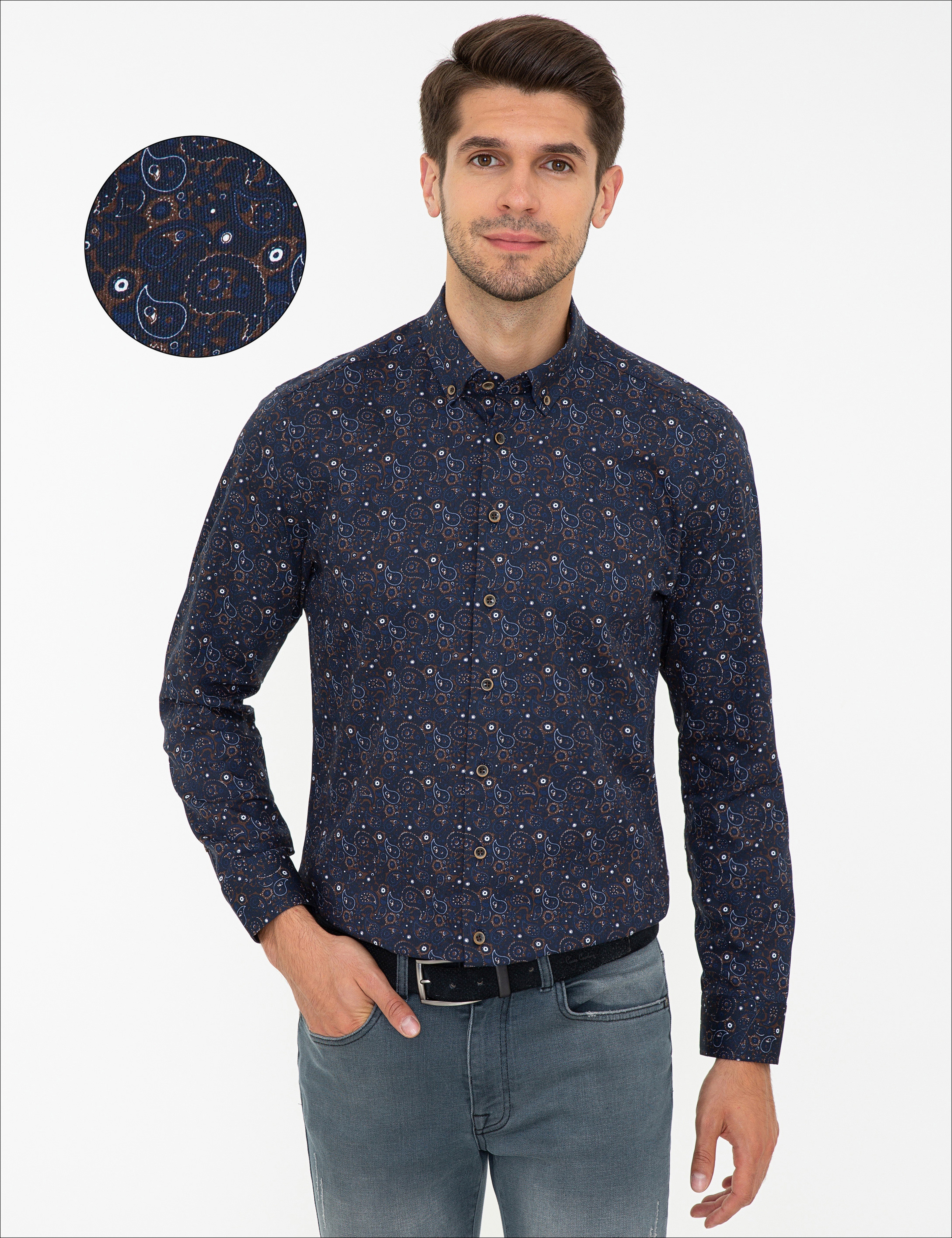 Lacivert Regular Fit Uzun Kollu Gömlek - Image 1