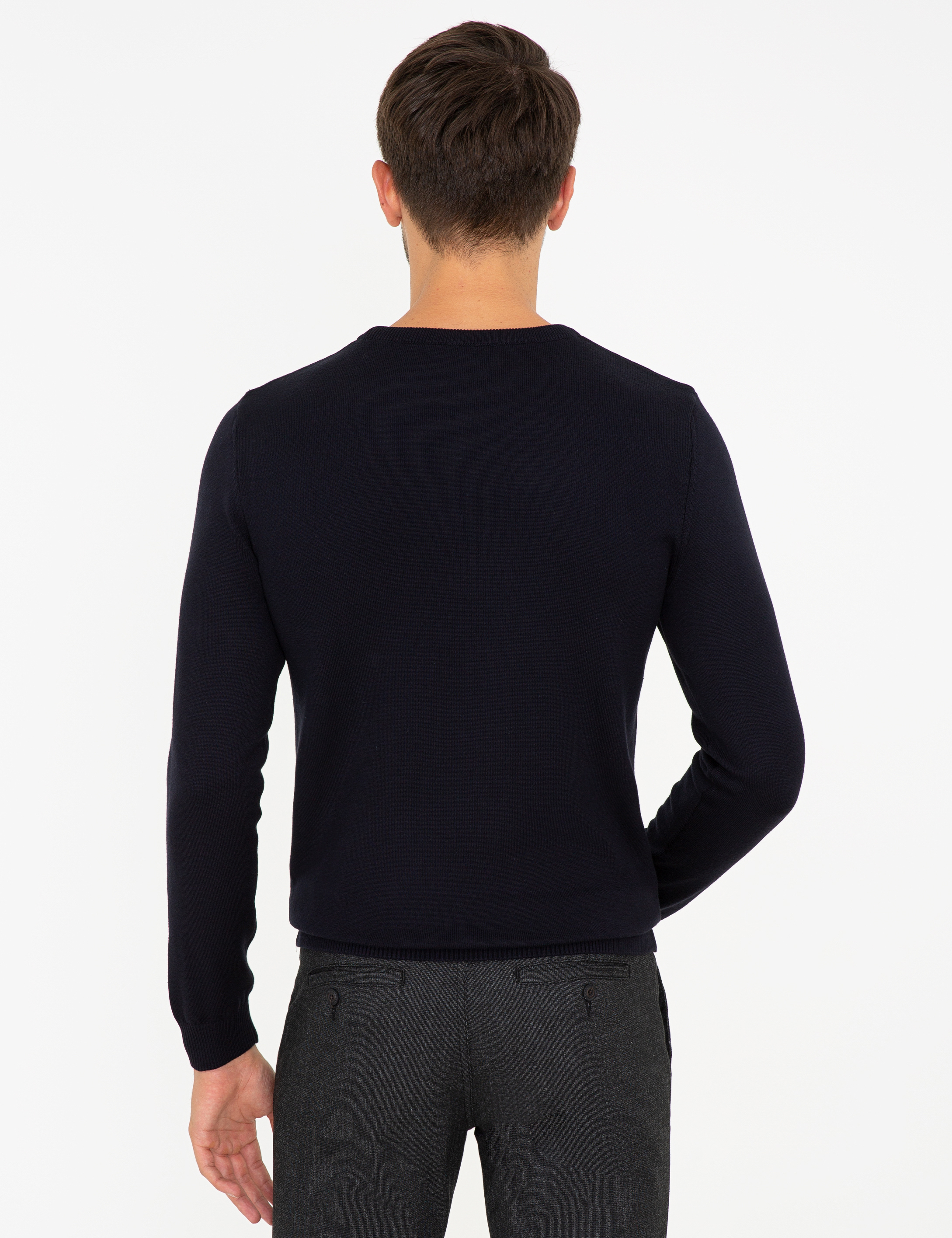 Lacivert Slim Fit Bisiklet Yaka Triko Kazak - Image 4
