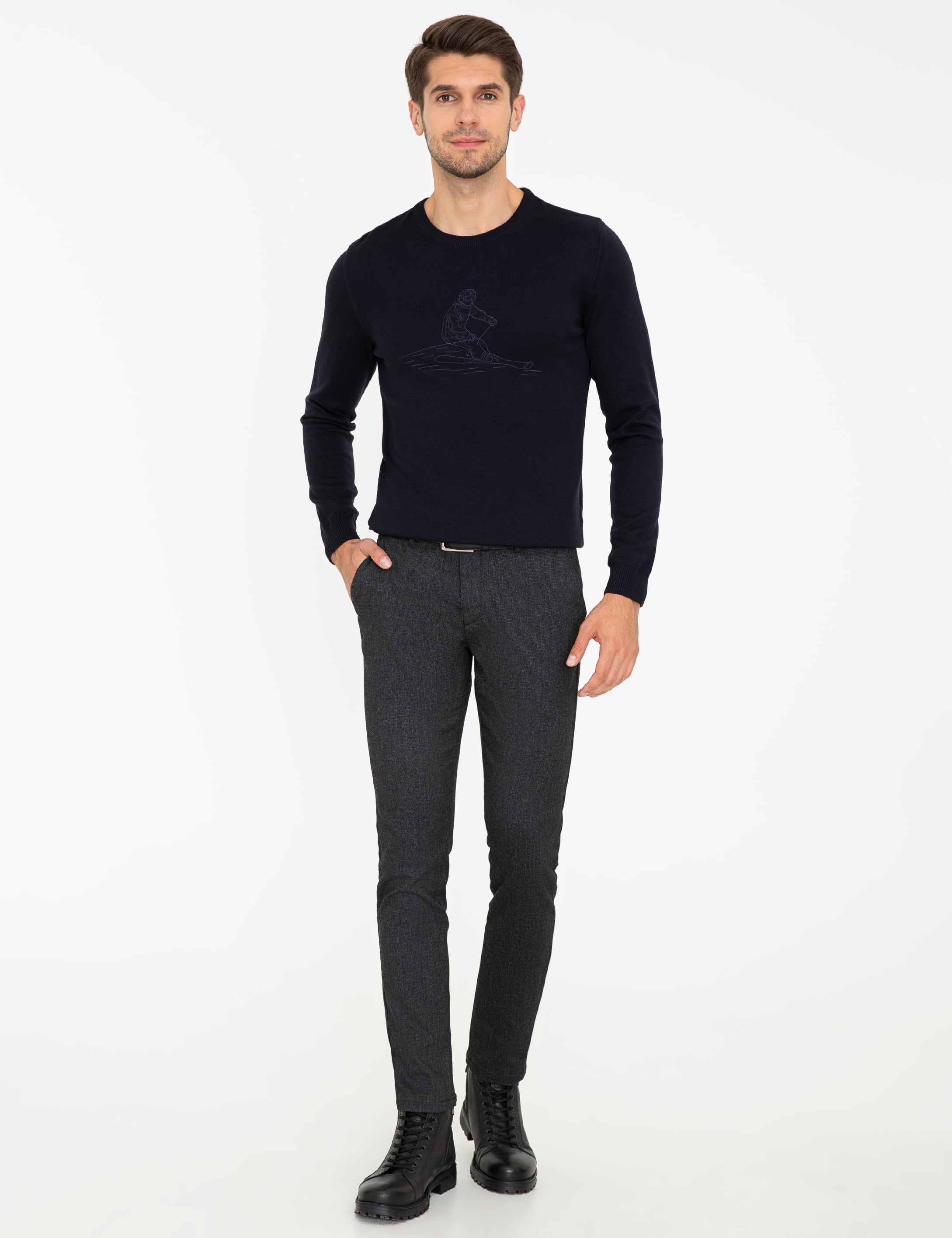 Lacivert Slim Fit Bisiklet Yaka Triko Kazak