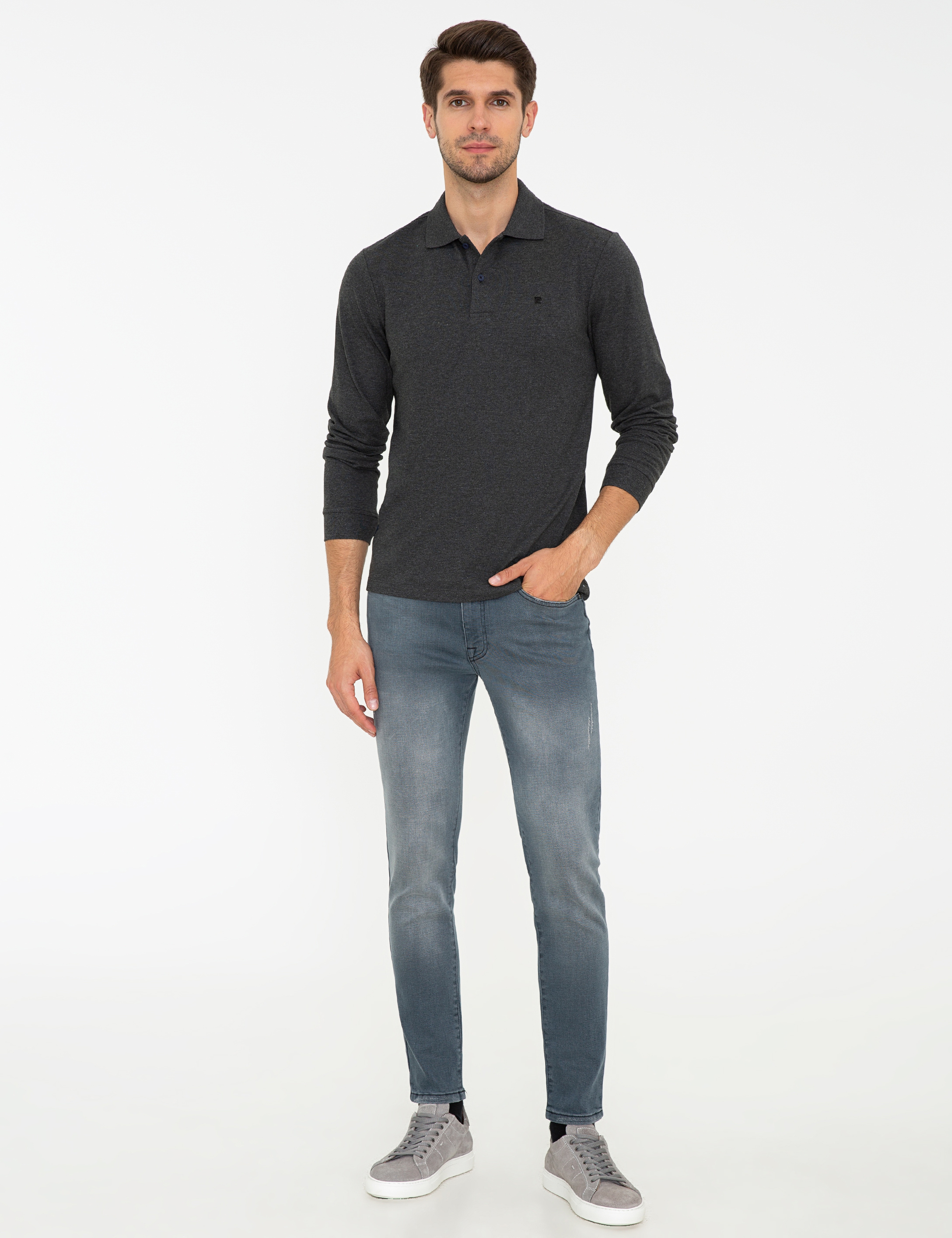 Antrasit Melanj Slim Fit Basic Sweatshirt