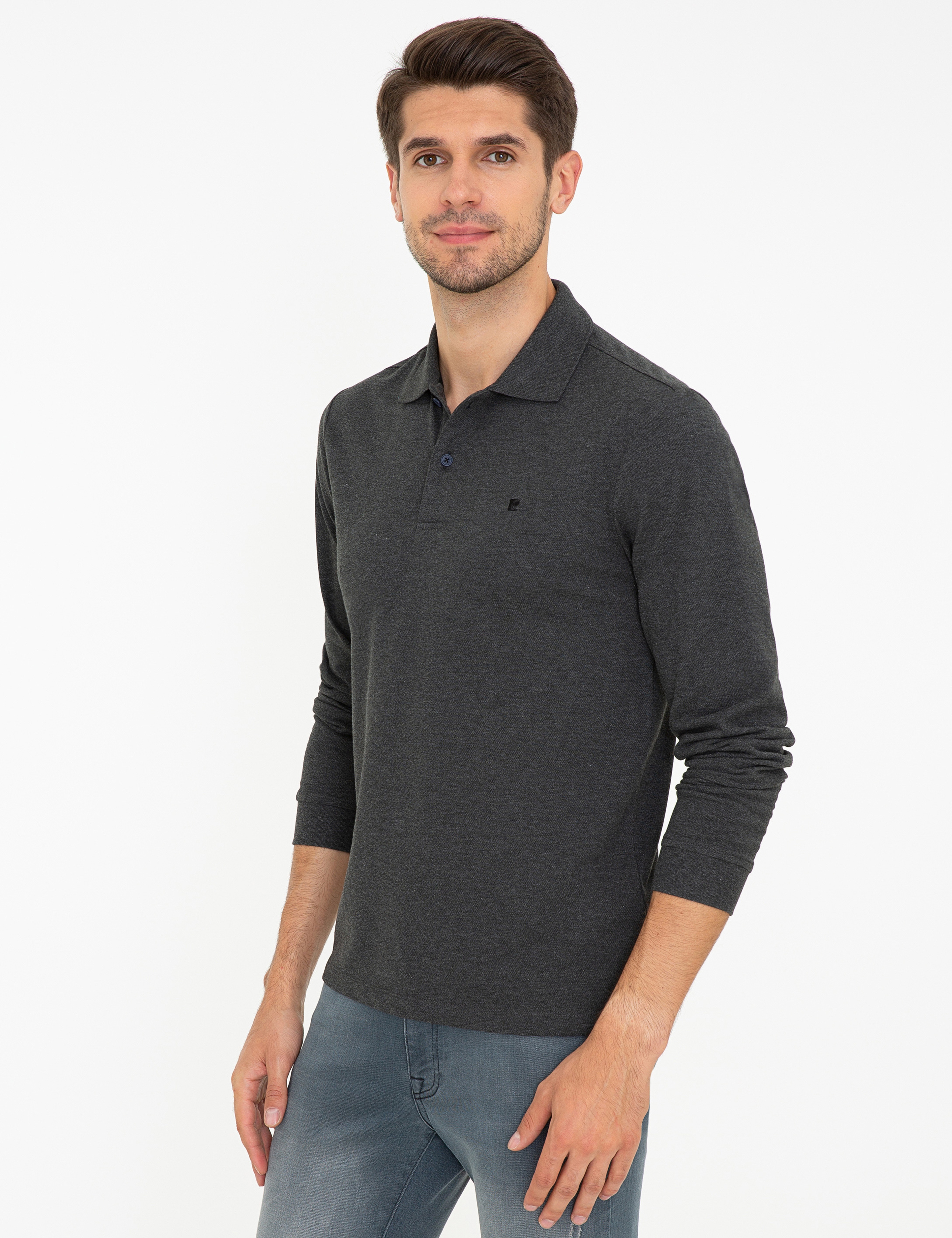 Antrasit Melanj Slim Fit Basic Sweatshirt