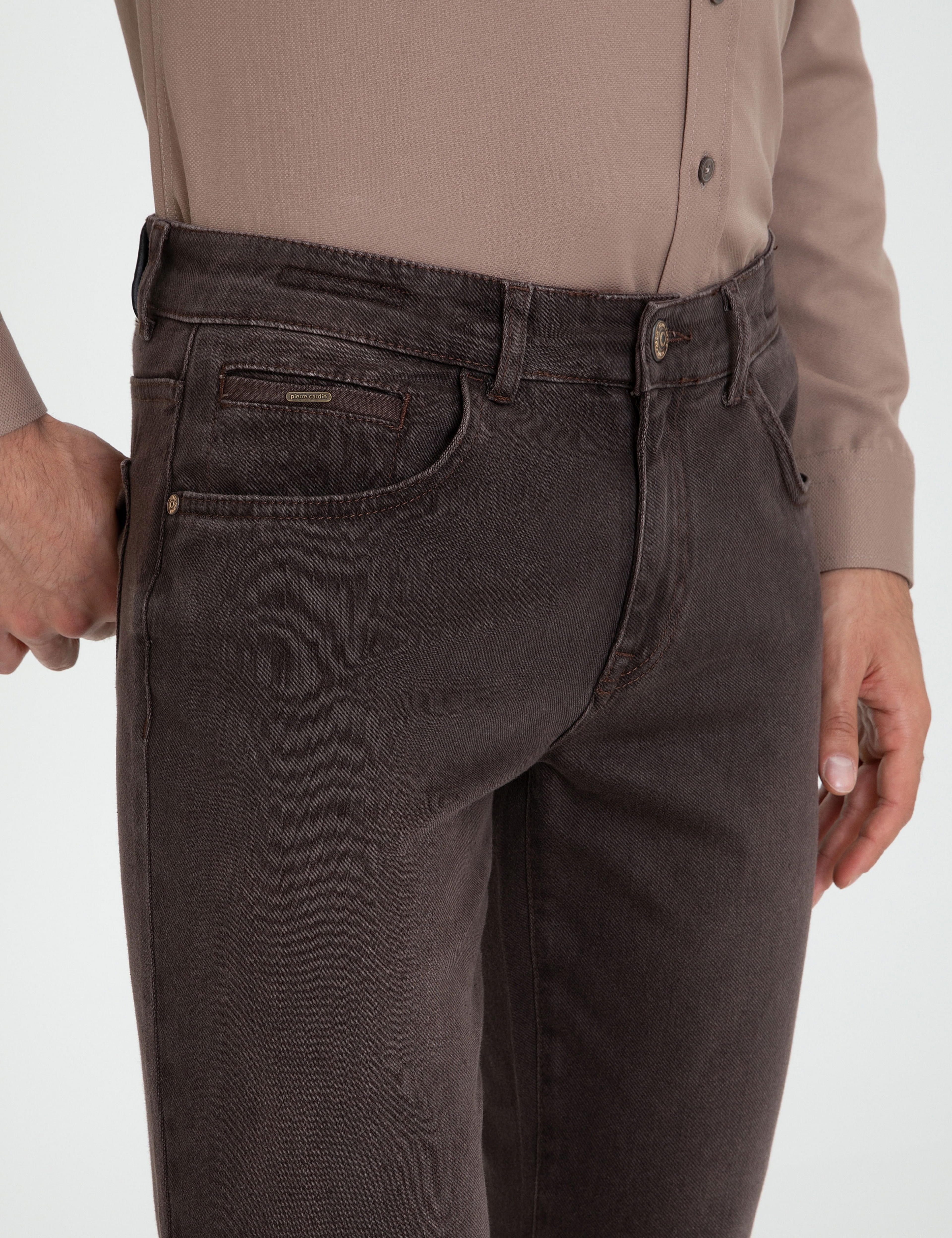 Kahverengi Slim Fit Jean Pantolon - Image 4