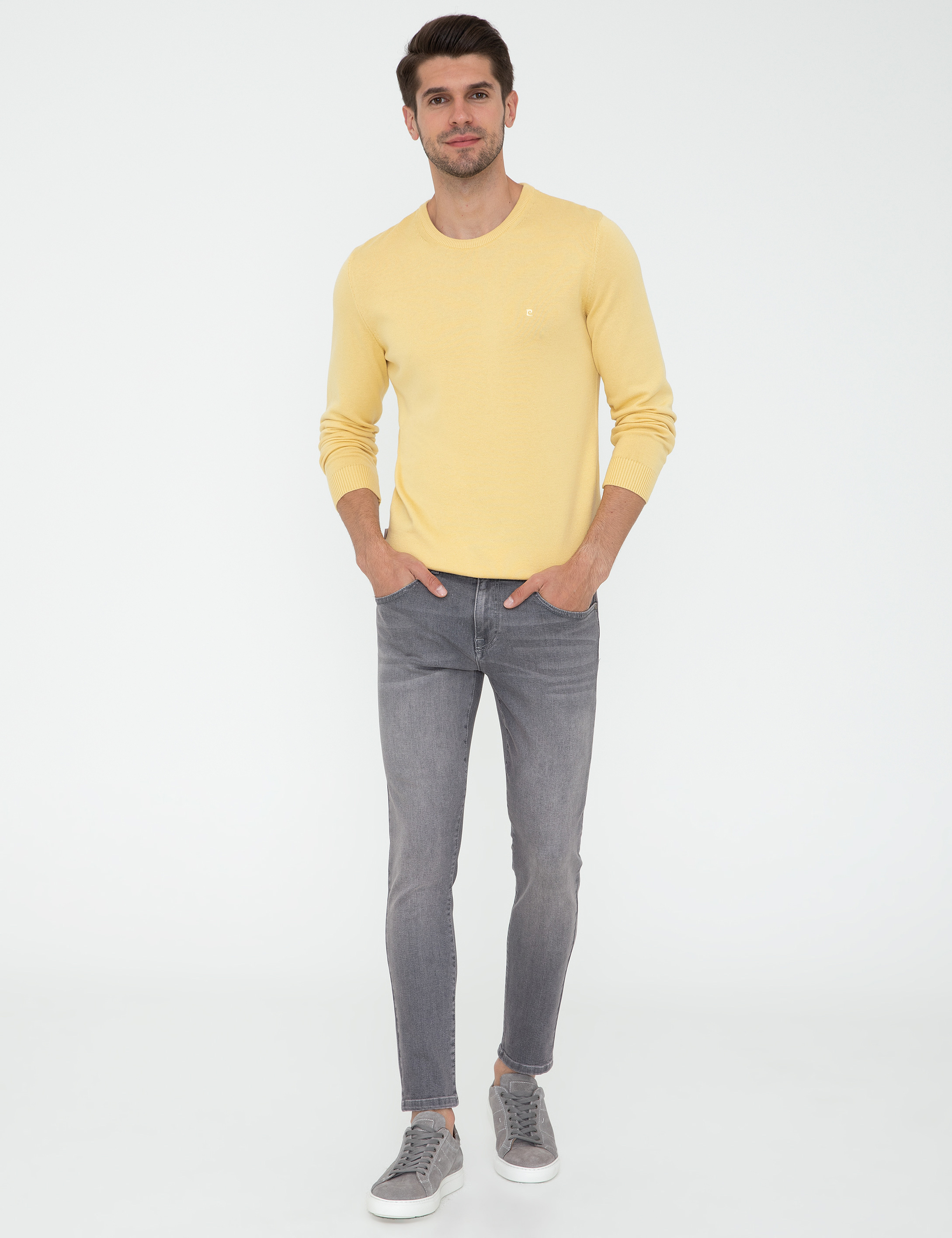 Pierre Cardin Açık Sarı Slim Fit Bisiklet Yaka Basic Triko Kazak görsel 5