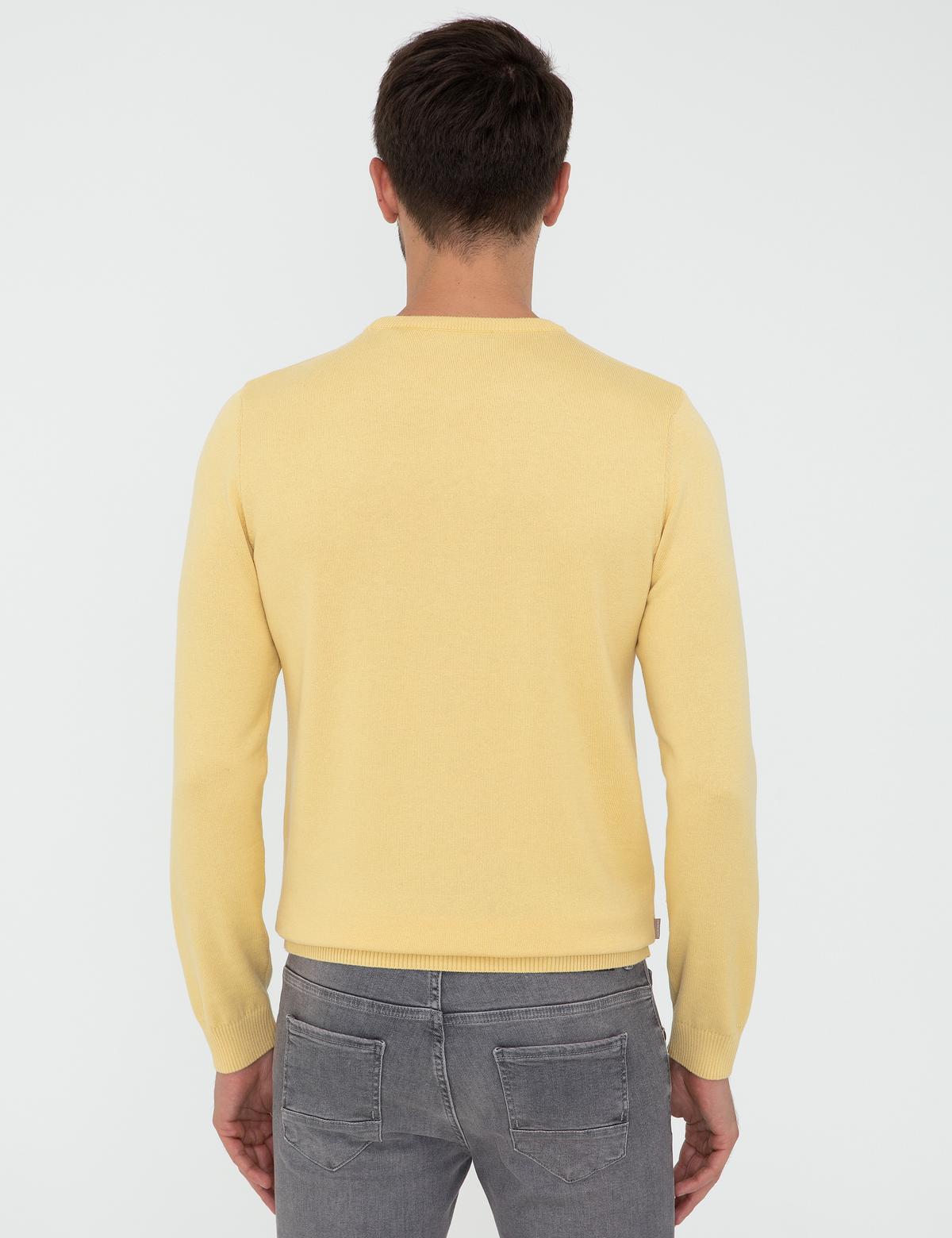 Açık Sarı Slim Fit Bisiklet Yaka Basic Triko Kazak - 50237801113