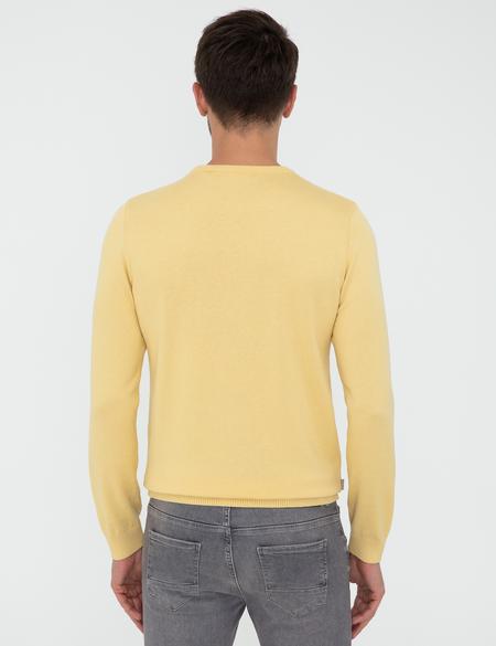 Açık Sarı Slim Fit Bisiklet Yaka Basic Triko Kazak - 50237801113