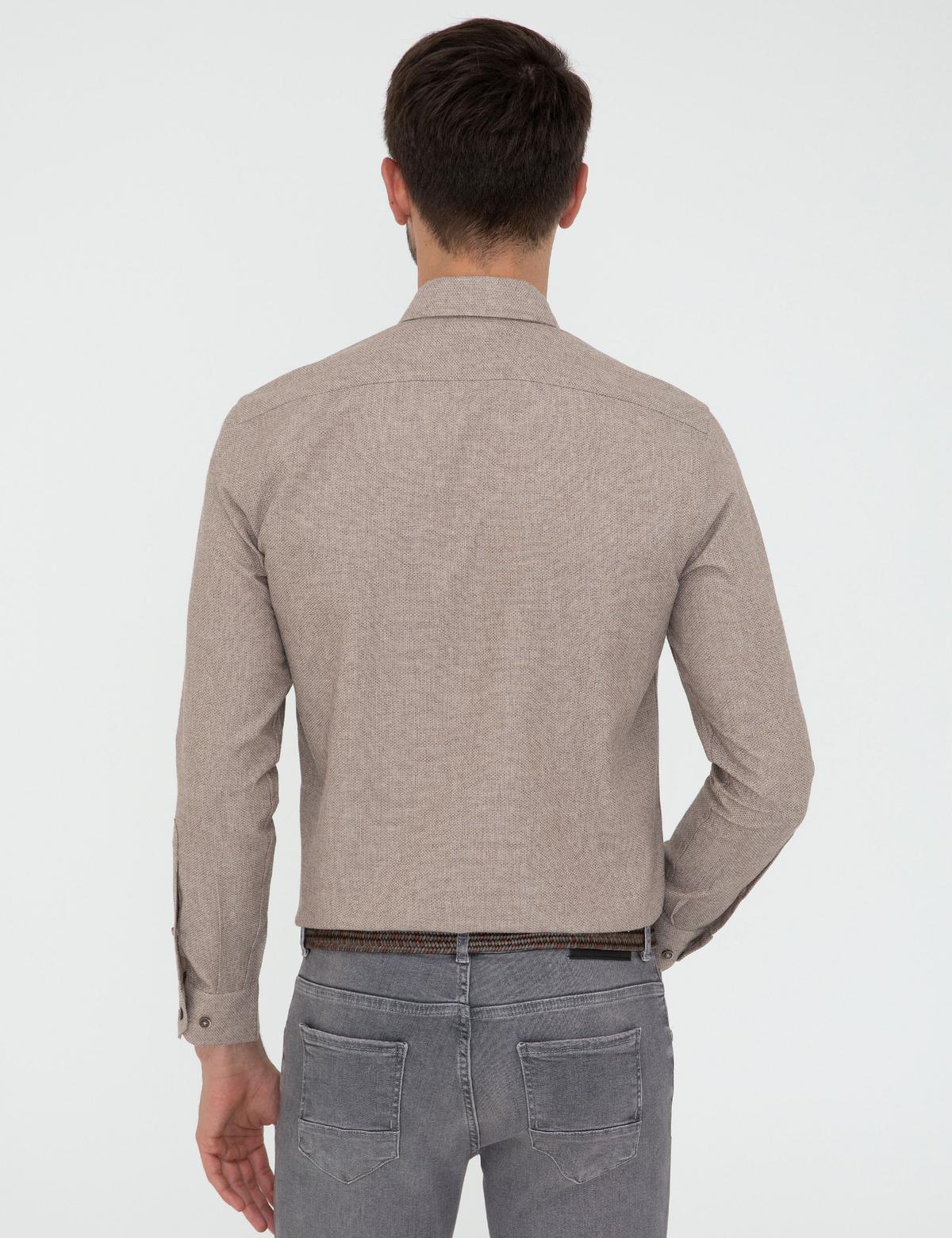 Bej Slim Fit Uzun Kollu Gömlek - 50238794028