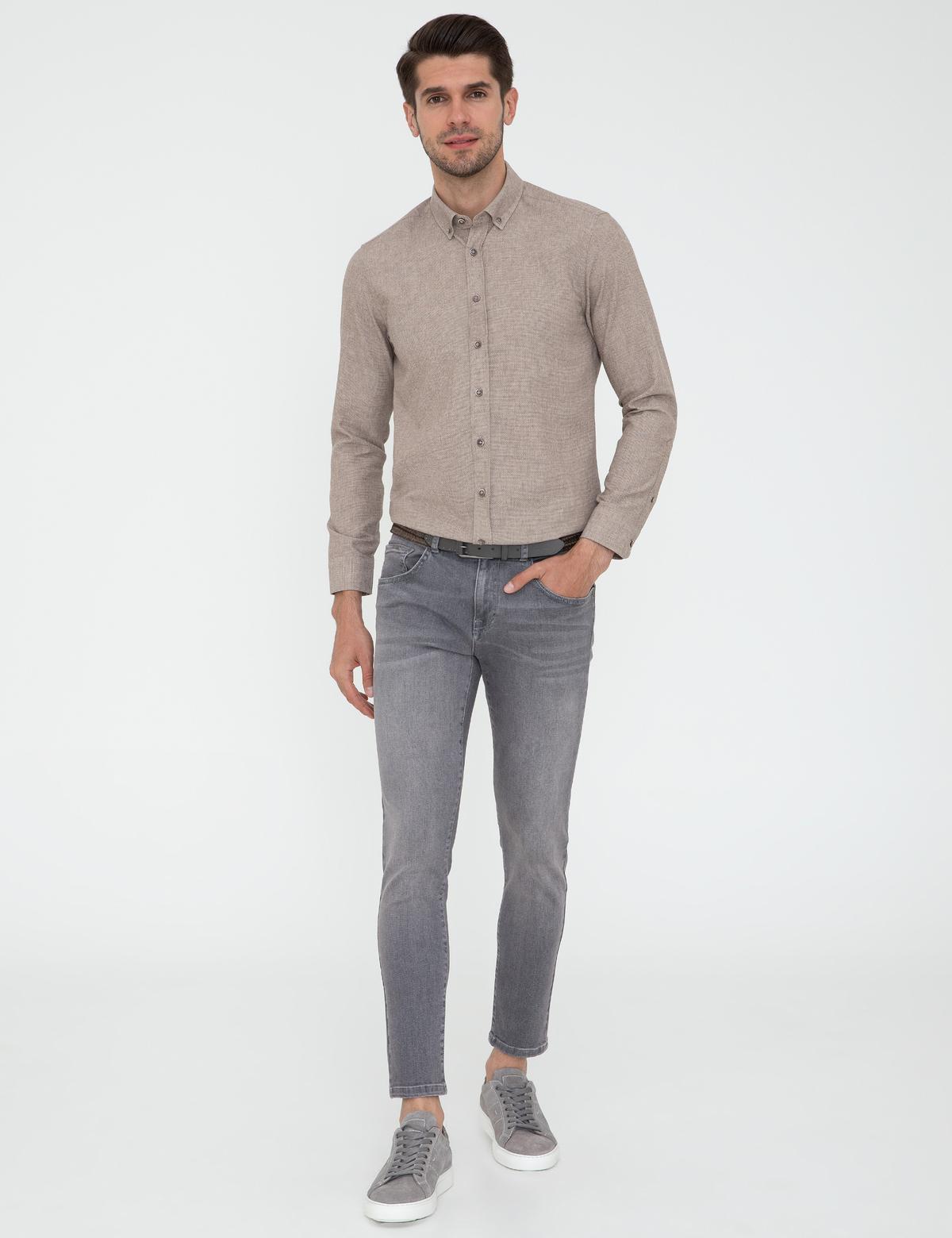 Bej Slim Fit Uzun Kollu Gömlek - 50238794028