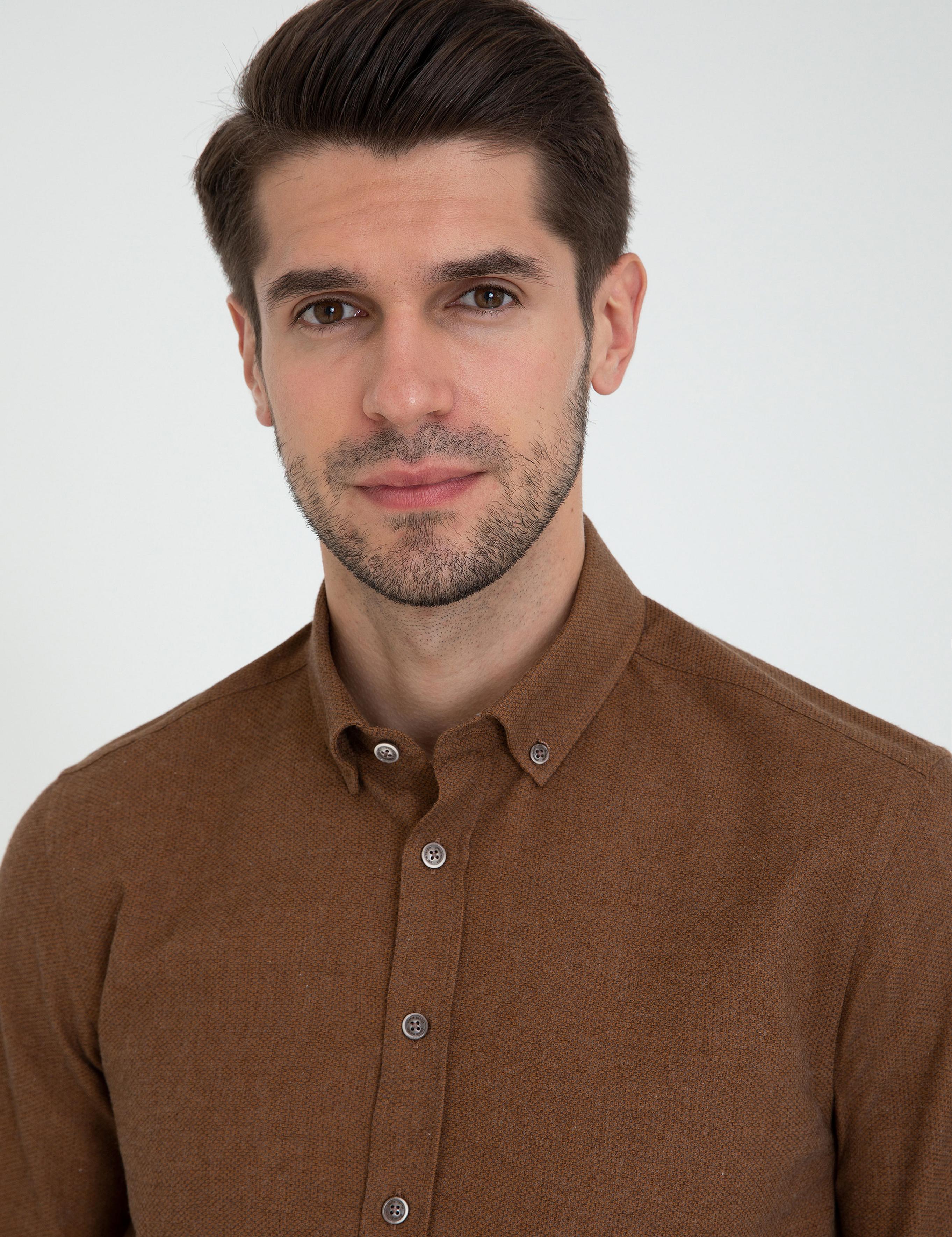 Taba Slim Fit Uzun Kollu Gömlek