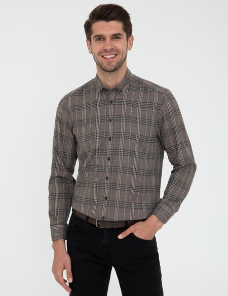Kahverengi Regular Fit Uzun Kollu Gömlek - 50246018033