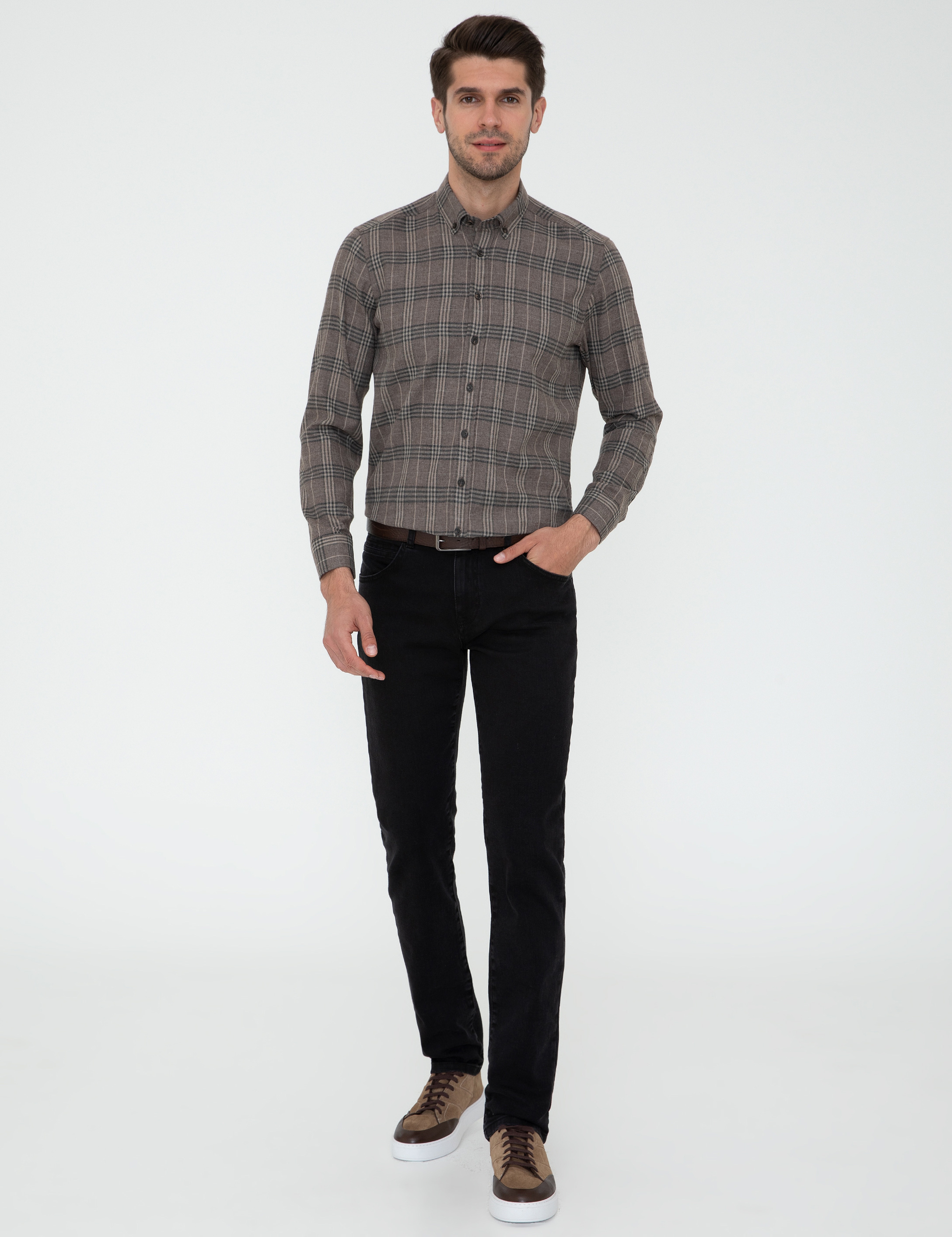 Kahverengi Regular Fit Uzun Kollu Gömlek - Image 4