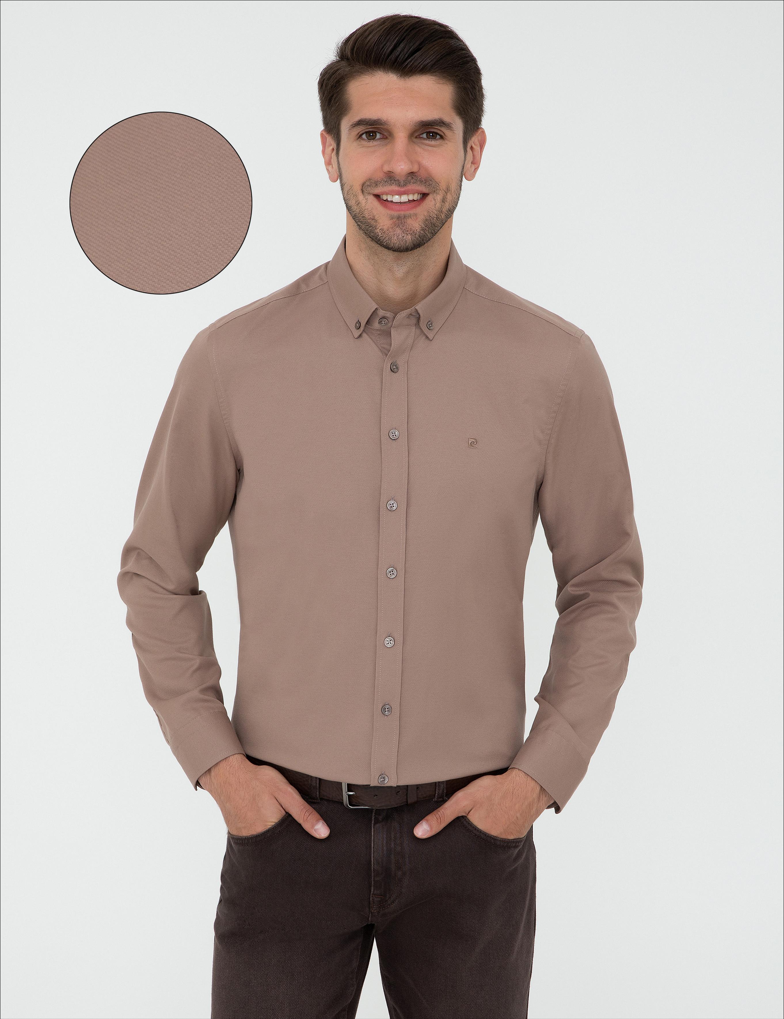 Açık Kahverengi Slim Fit Uzun Kollu Gömlek