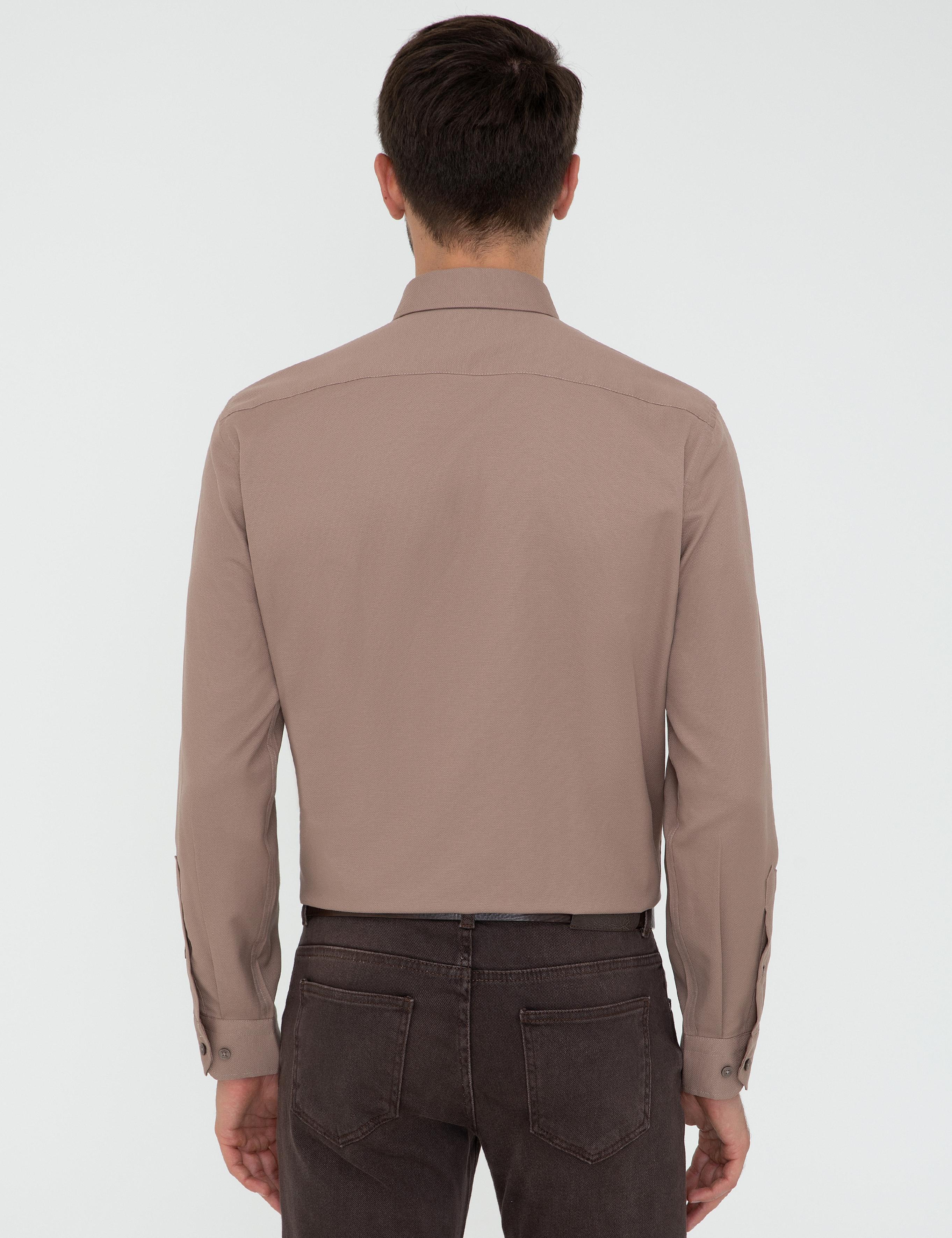 Açık Kahverengi Slim Fit Uzun Kollu Gömlek