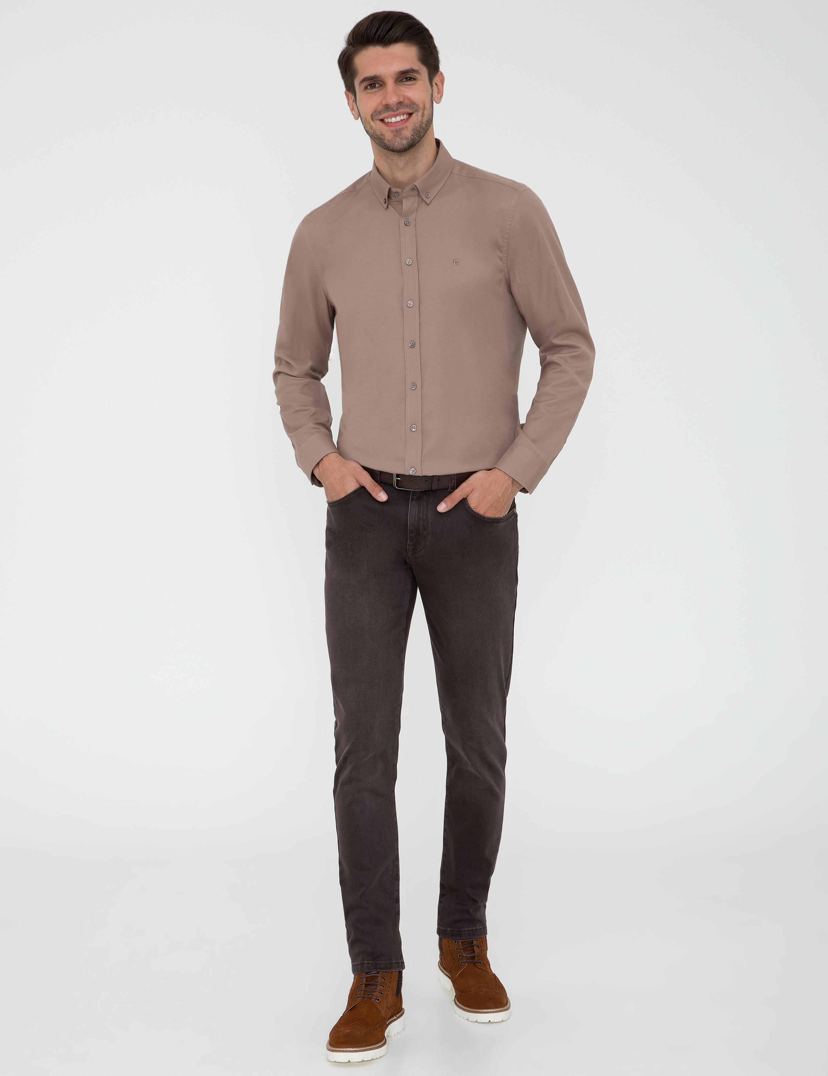 Açık Kahverengi Slim Fit Uzun Kollu Gömlek