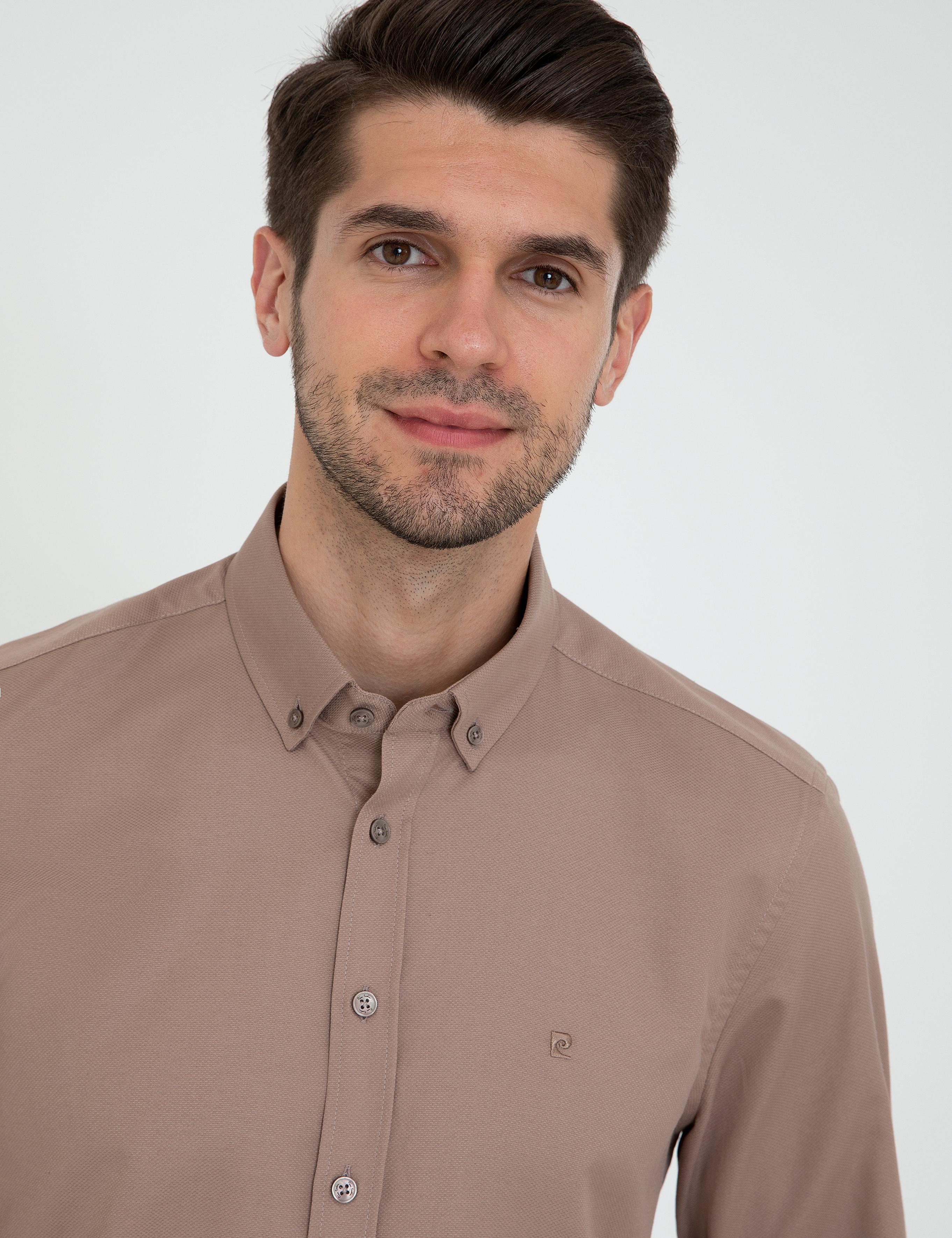 Açık Kahverengi Slim Fit Uzun Kollu Gömlek