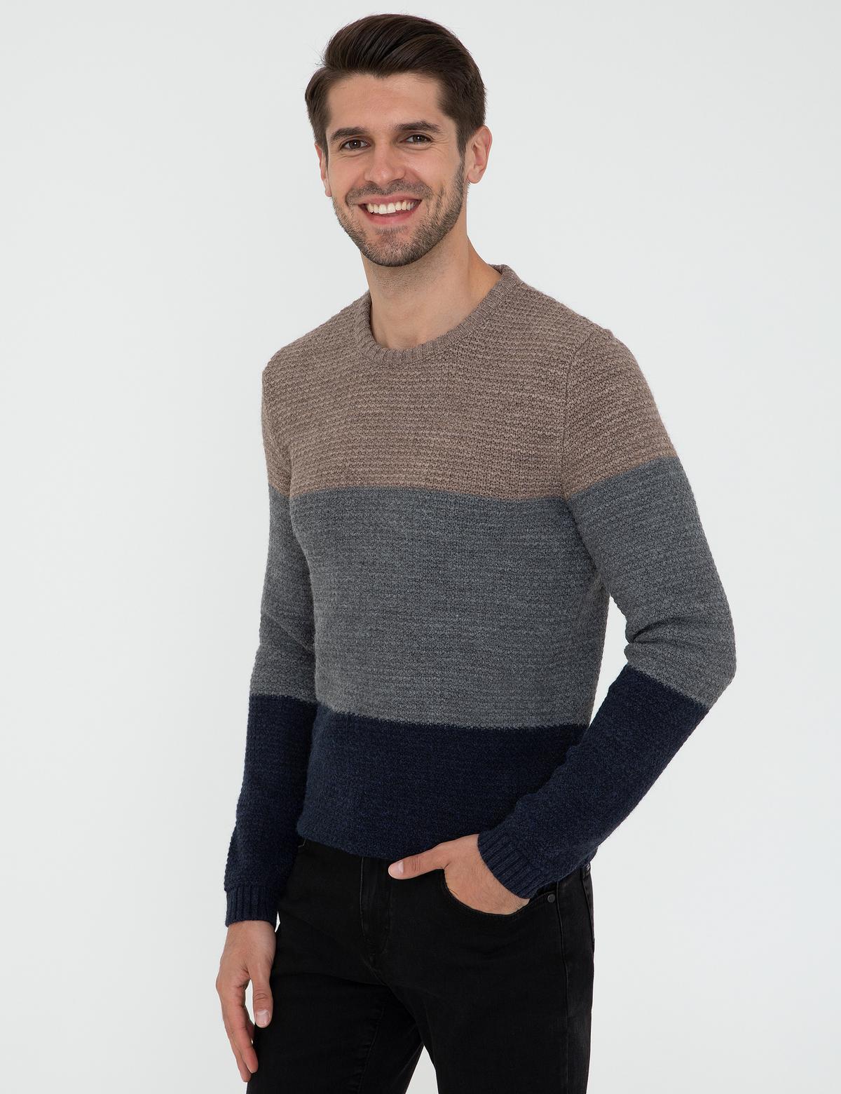 Lacivert Slim Fit Bisiklet Yaka Triko Kazak - 50241435021