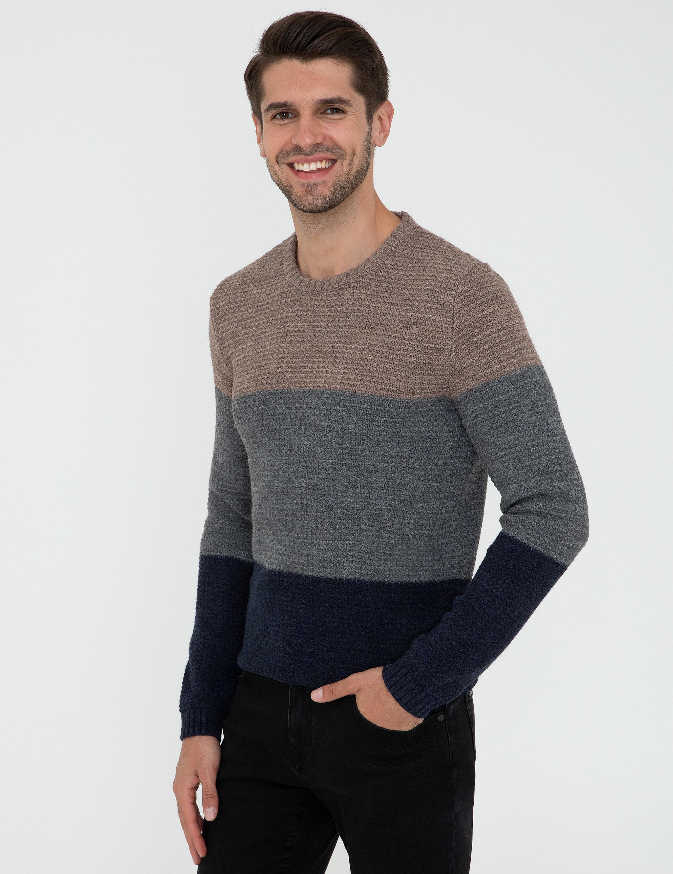 Lacivert Slim Fit Bisiklet Yaka Triko Kazak