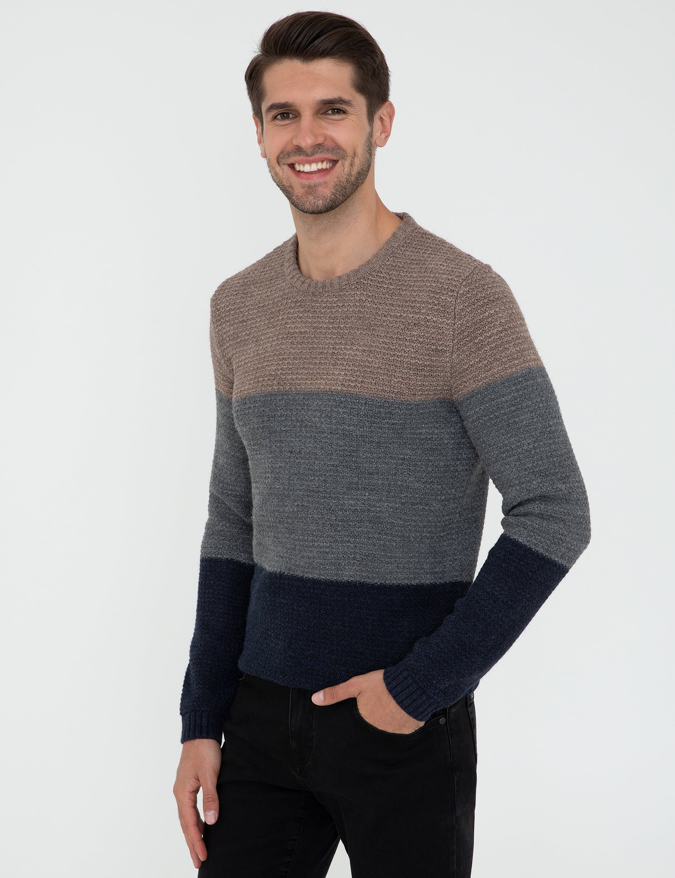 Lacivert Slim Fit Bisiklet Yaka Triko Kazak