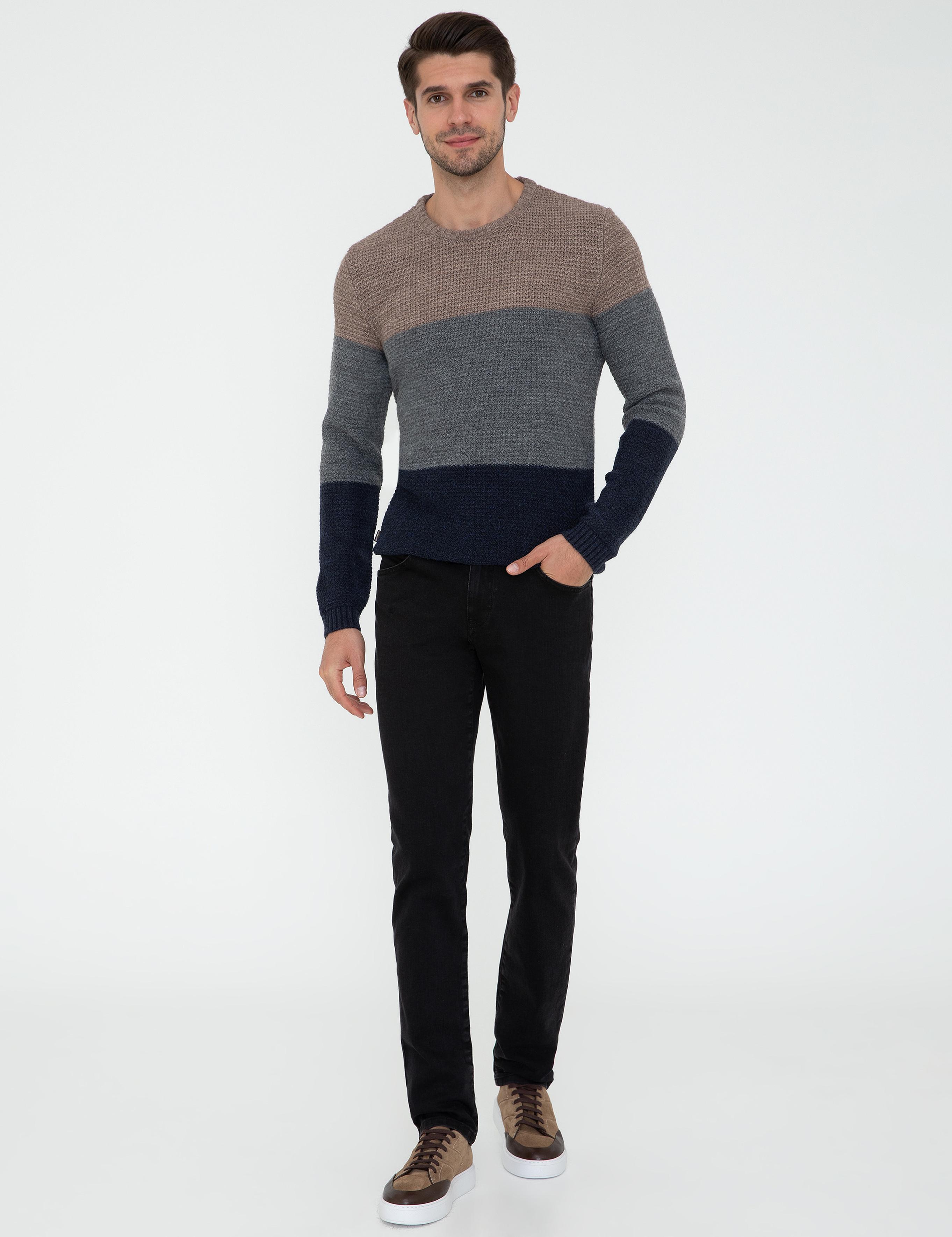 Lacivert Slim Fit Bisiklet Yaka Triko Kazak