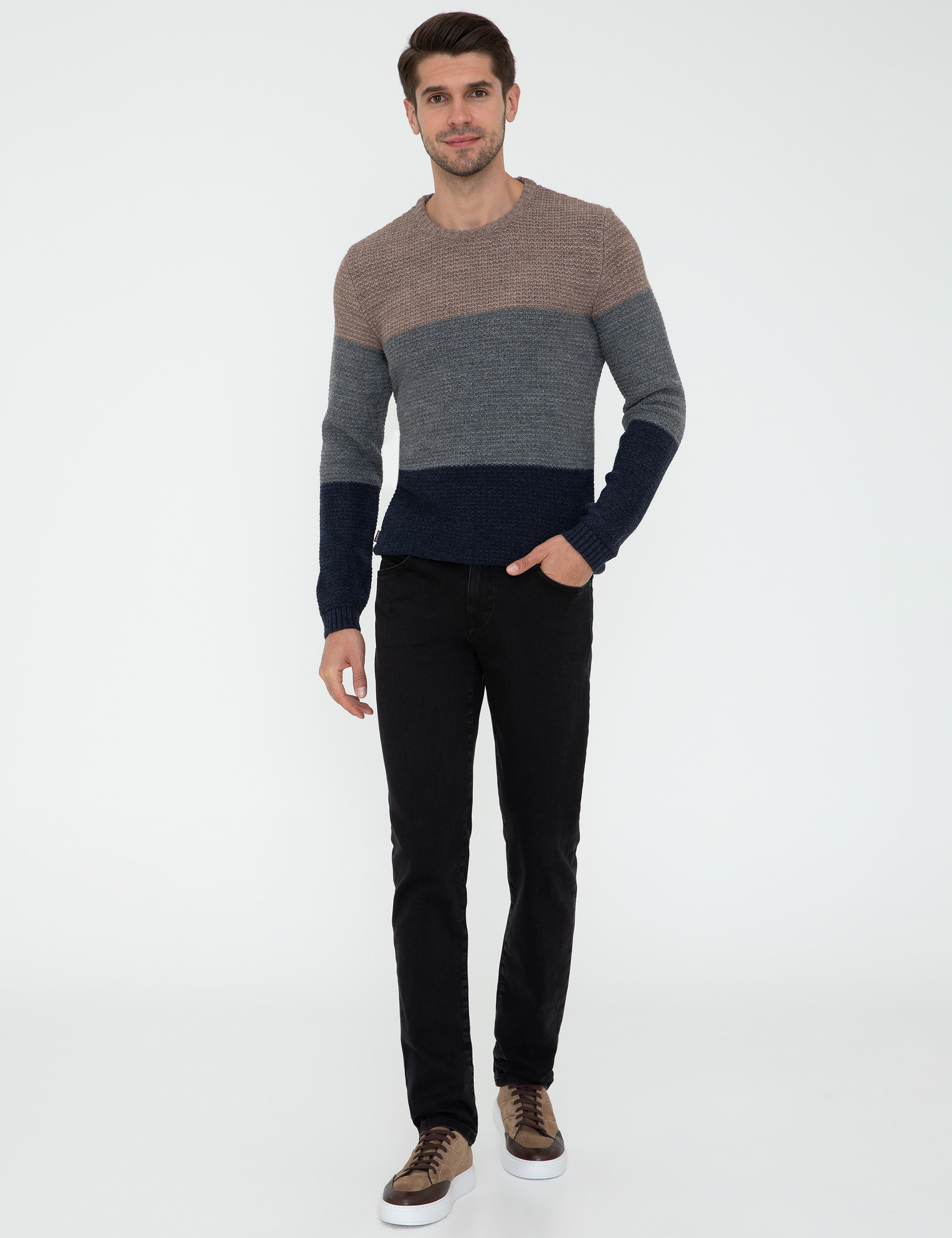 Lacivert Slim Fit Bisiklet Yaka Triko Kazak - Image 5