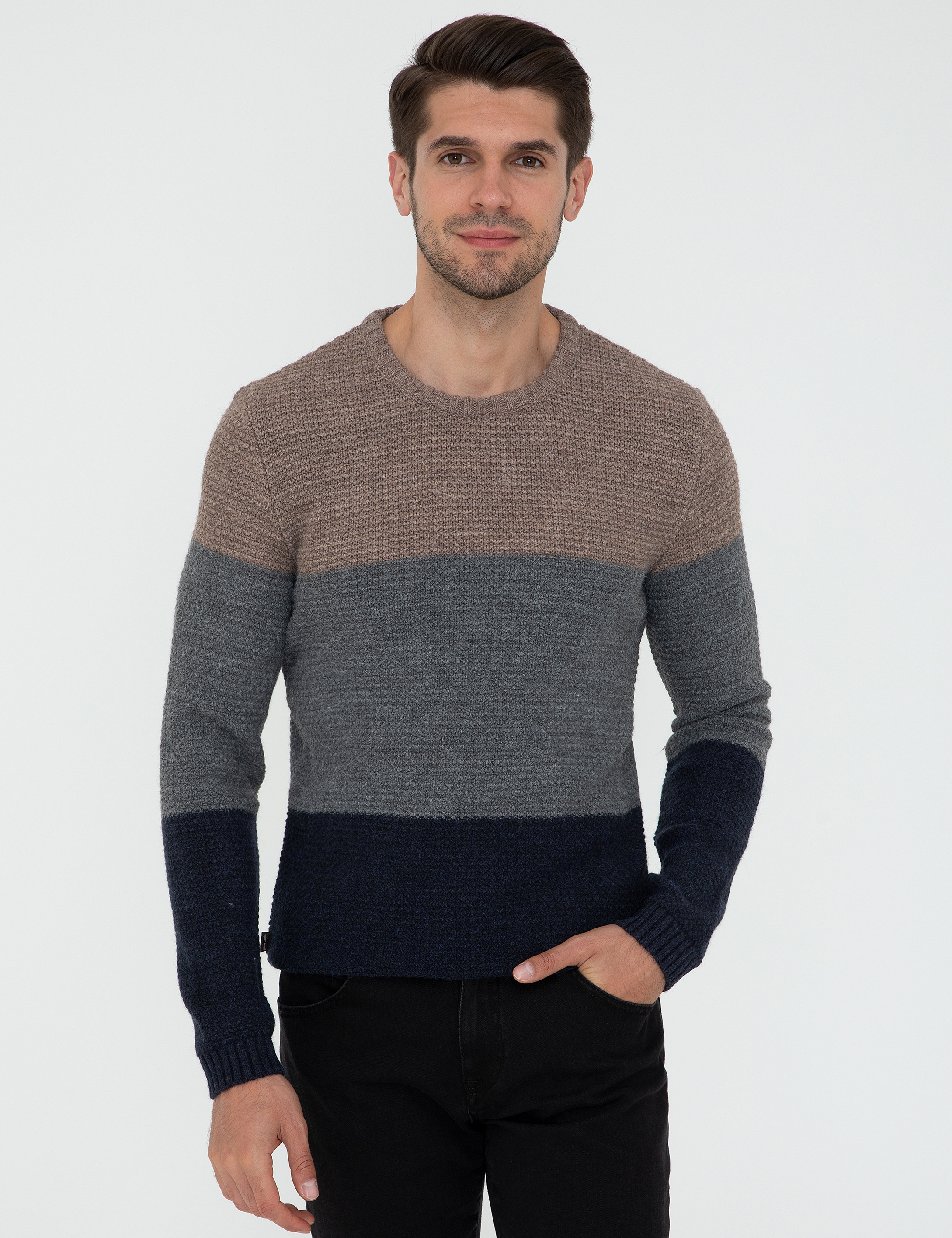 Lacivert Slim Fit Bisiklet Yaka Triko Kazak