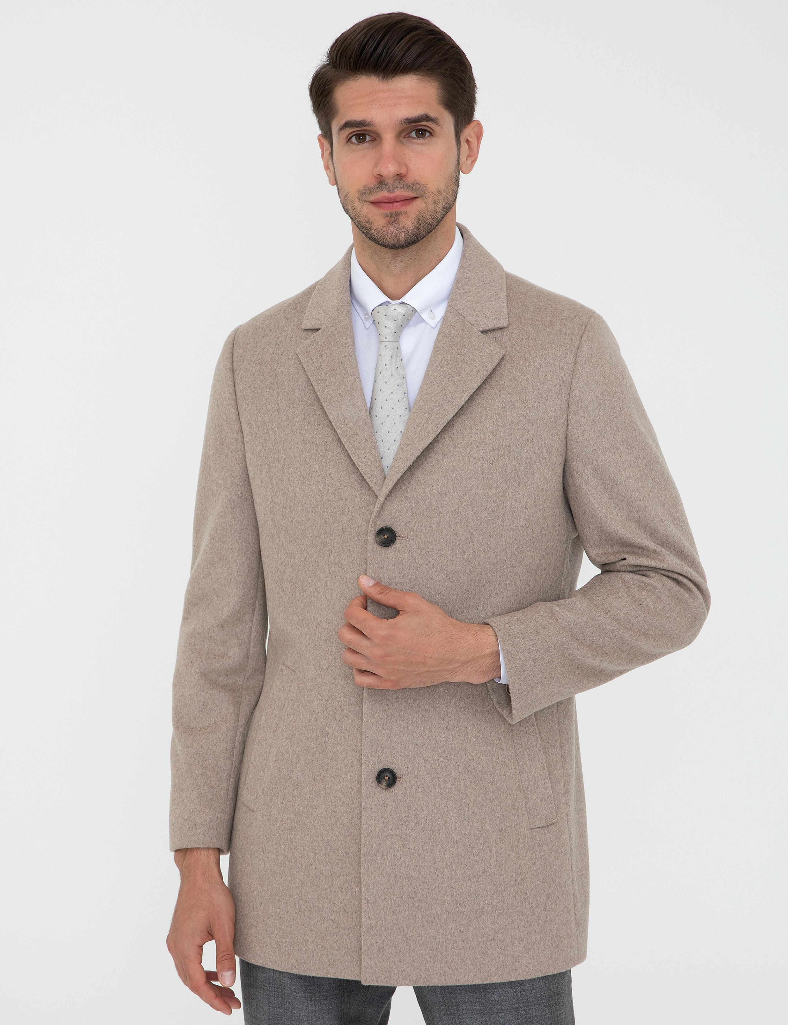 Bej Ex. Slim Fit Kaban Kaşe