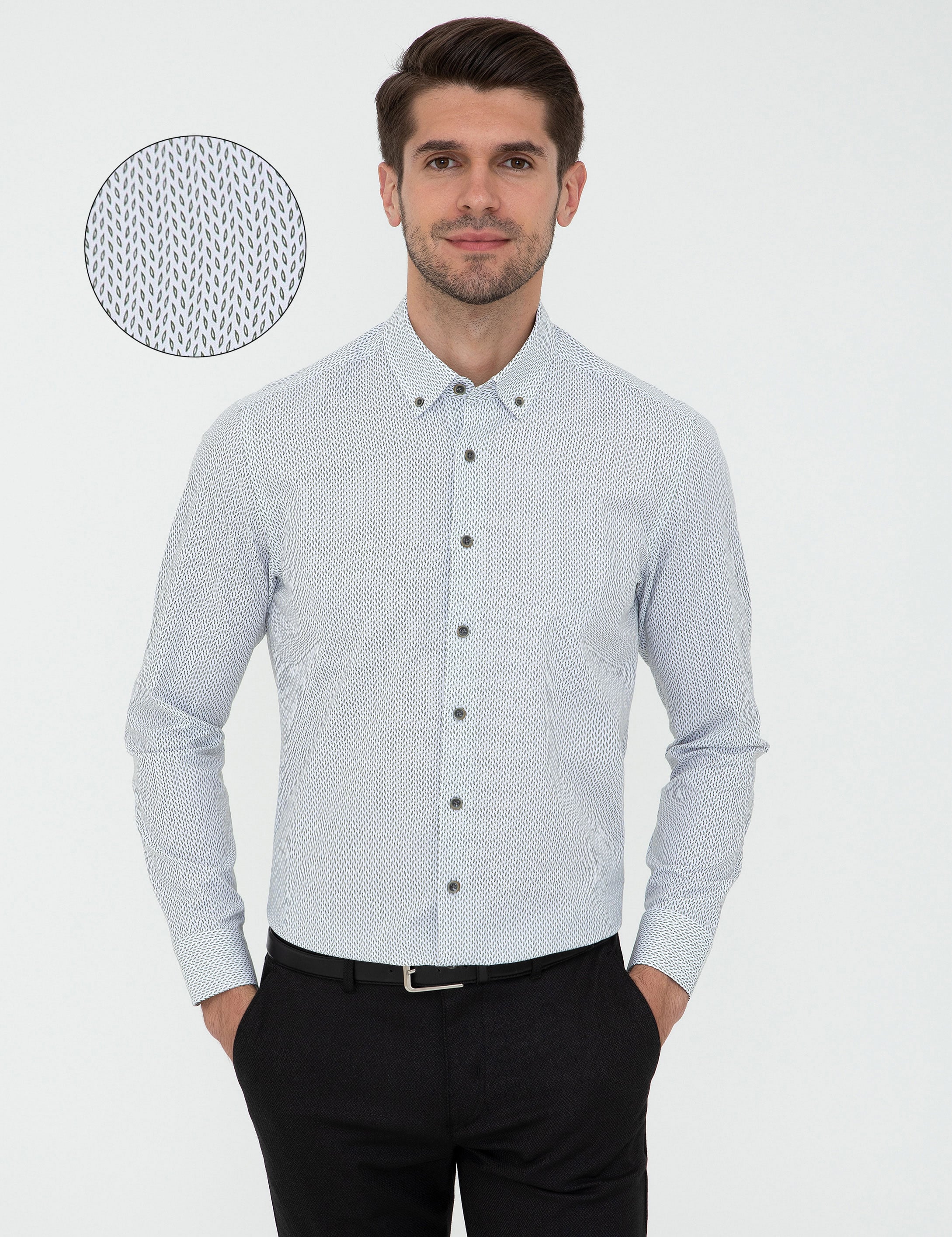 Haki Slim Fit Uzun Kollu Gömlek - Image 1