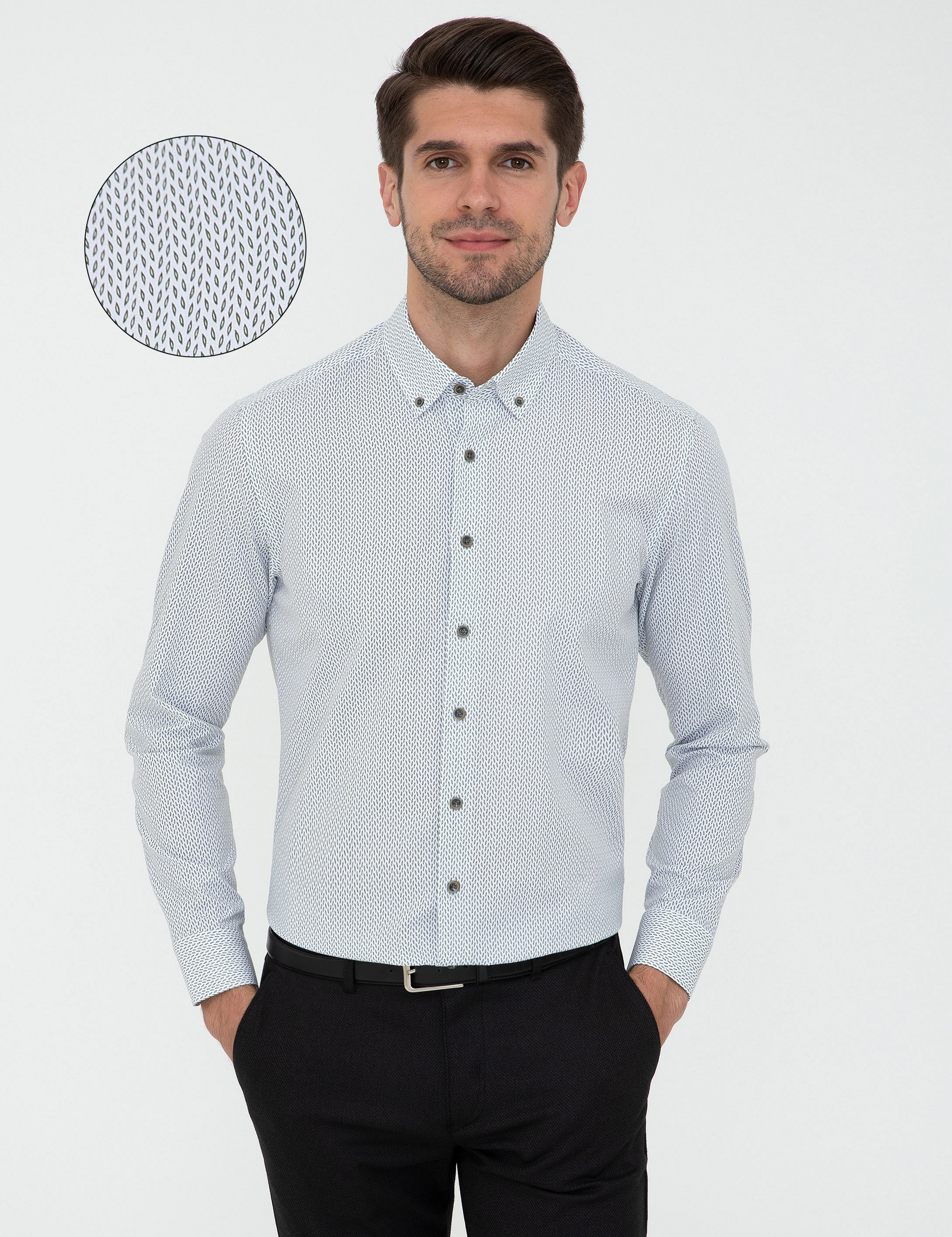 Haki Slim Fit Uzun Kollu Gömlek
