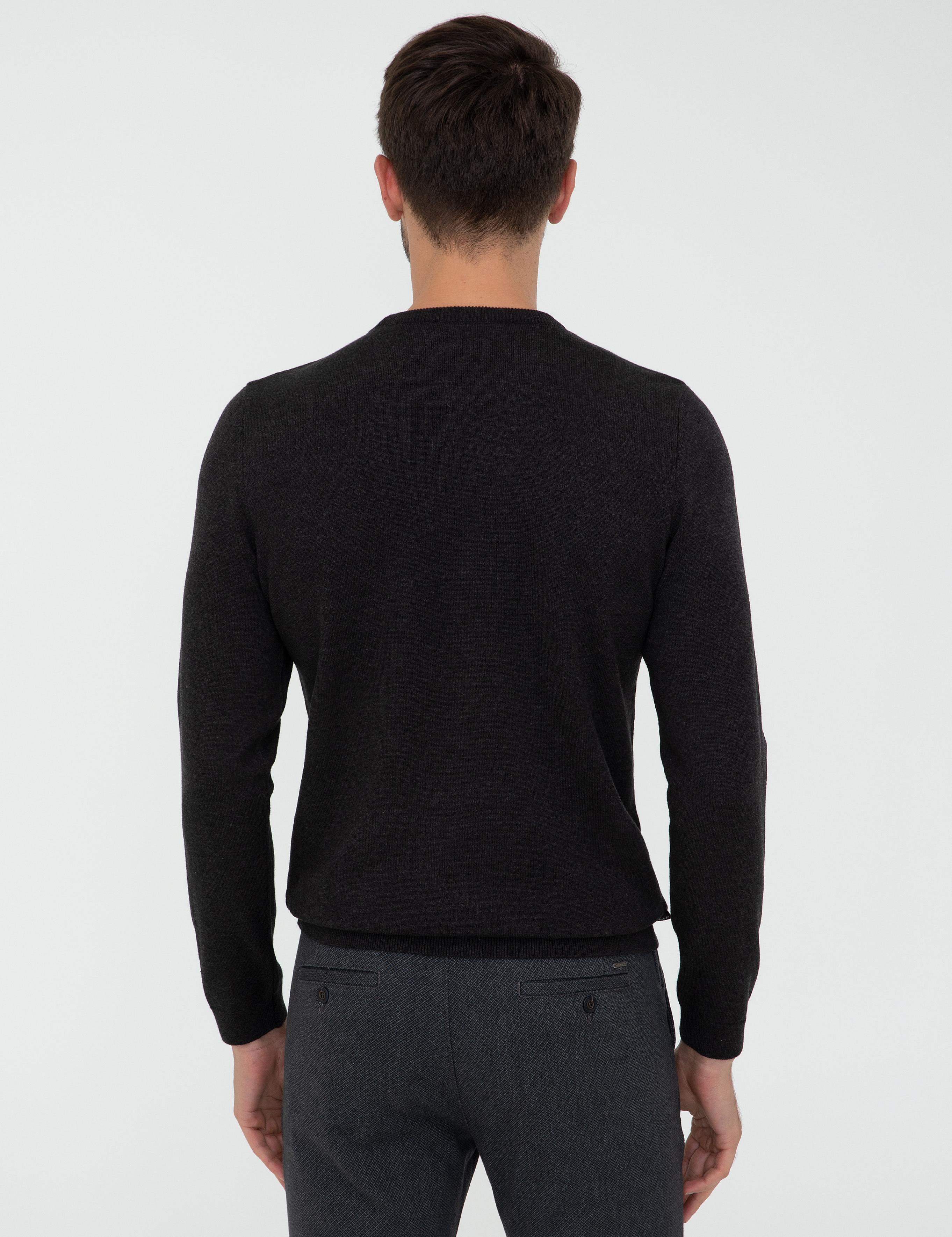 Antrasit Melanj Slim Fit Bisiklet Yaka Triko Kazak