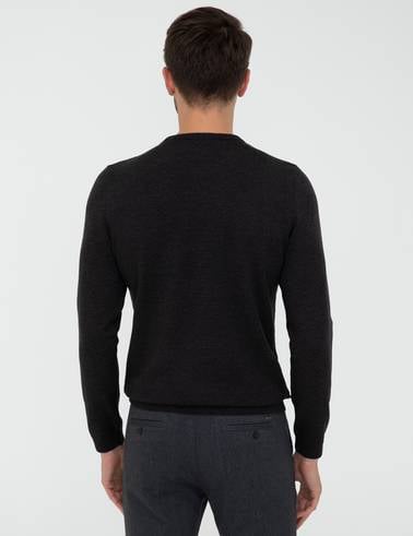 Antrasit Melanj Slim Fit Bisiklet Yaka Triko Kazak