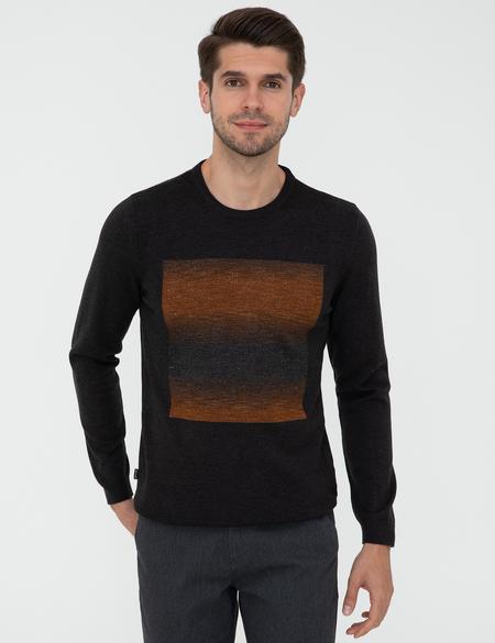 Antrasit Melanj Slim Fit Bisiklet Yaka Triko Kazak - 50241414037