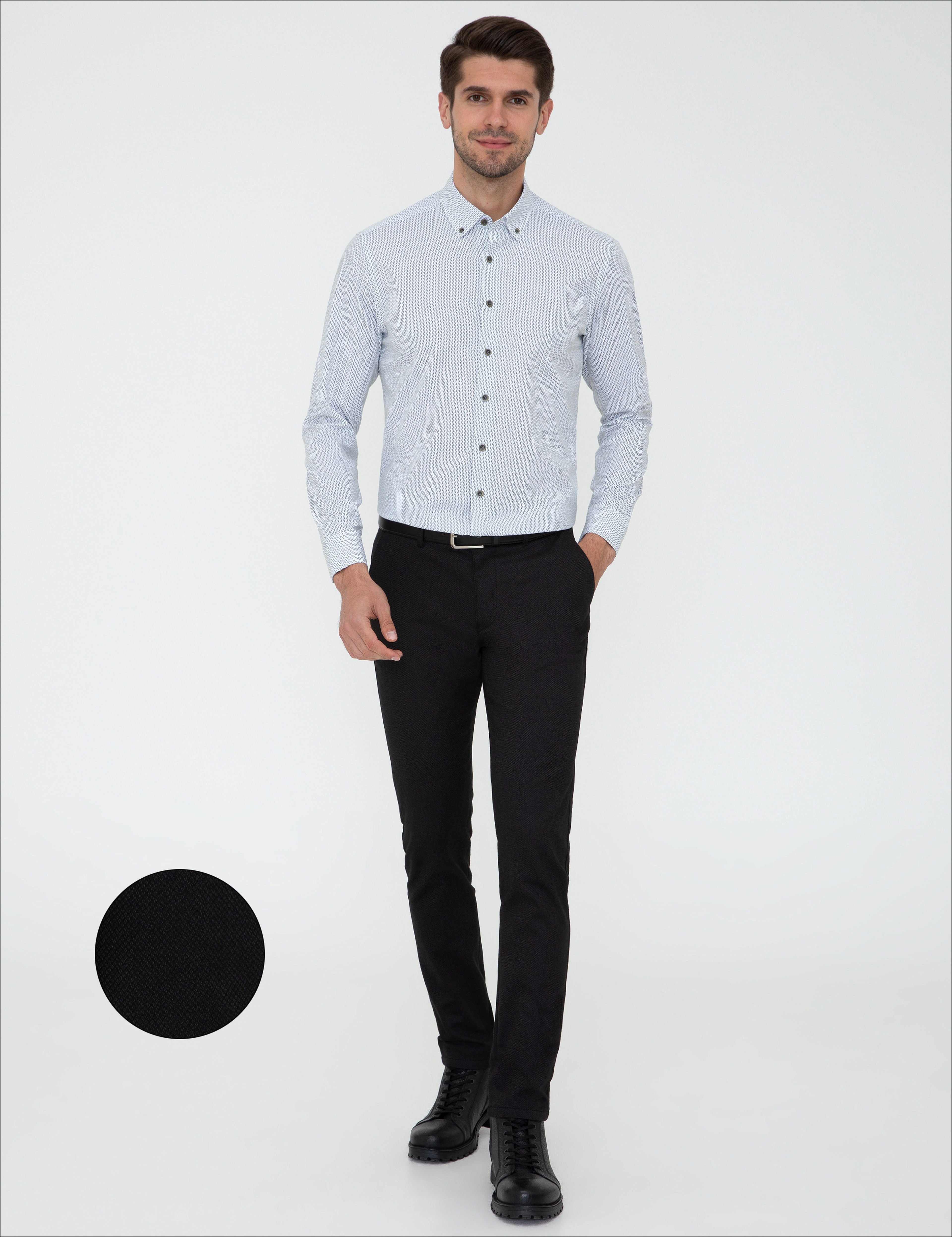 Siyah Slim Fit Kanvas Pantolon - Image 1