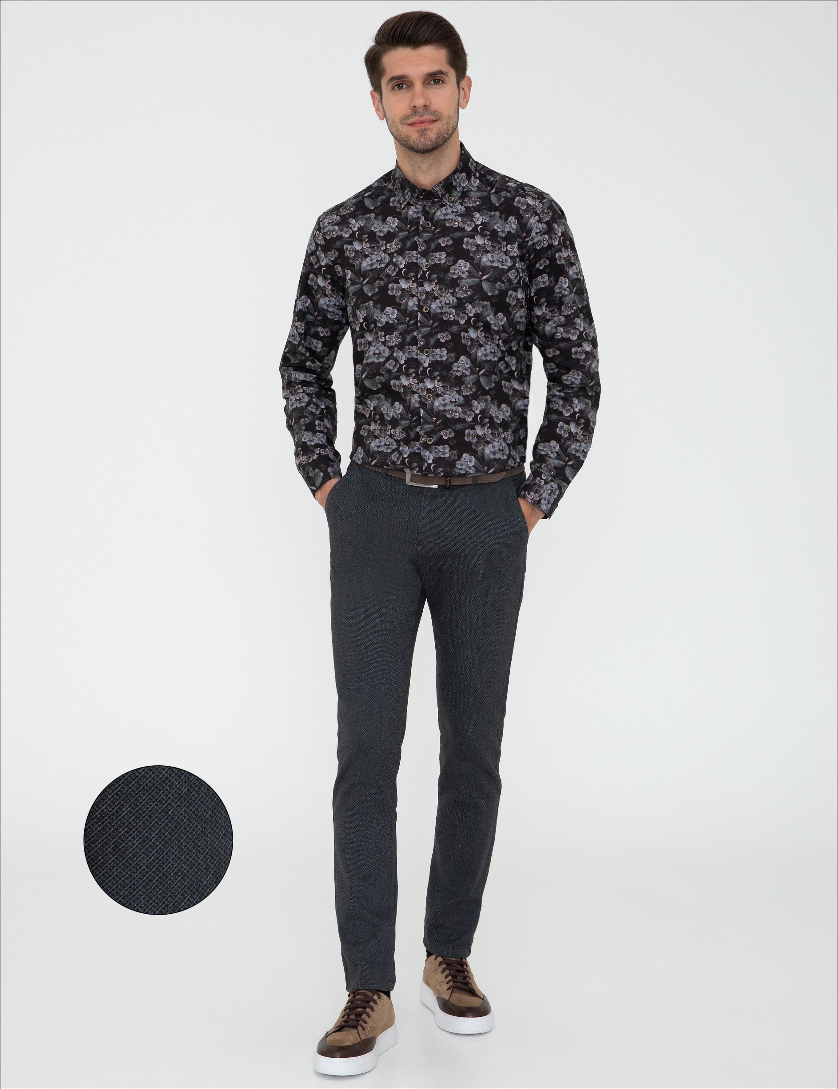 Lacivert Slim Fit Kanvas Pantolon