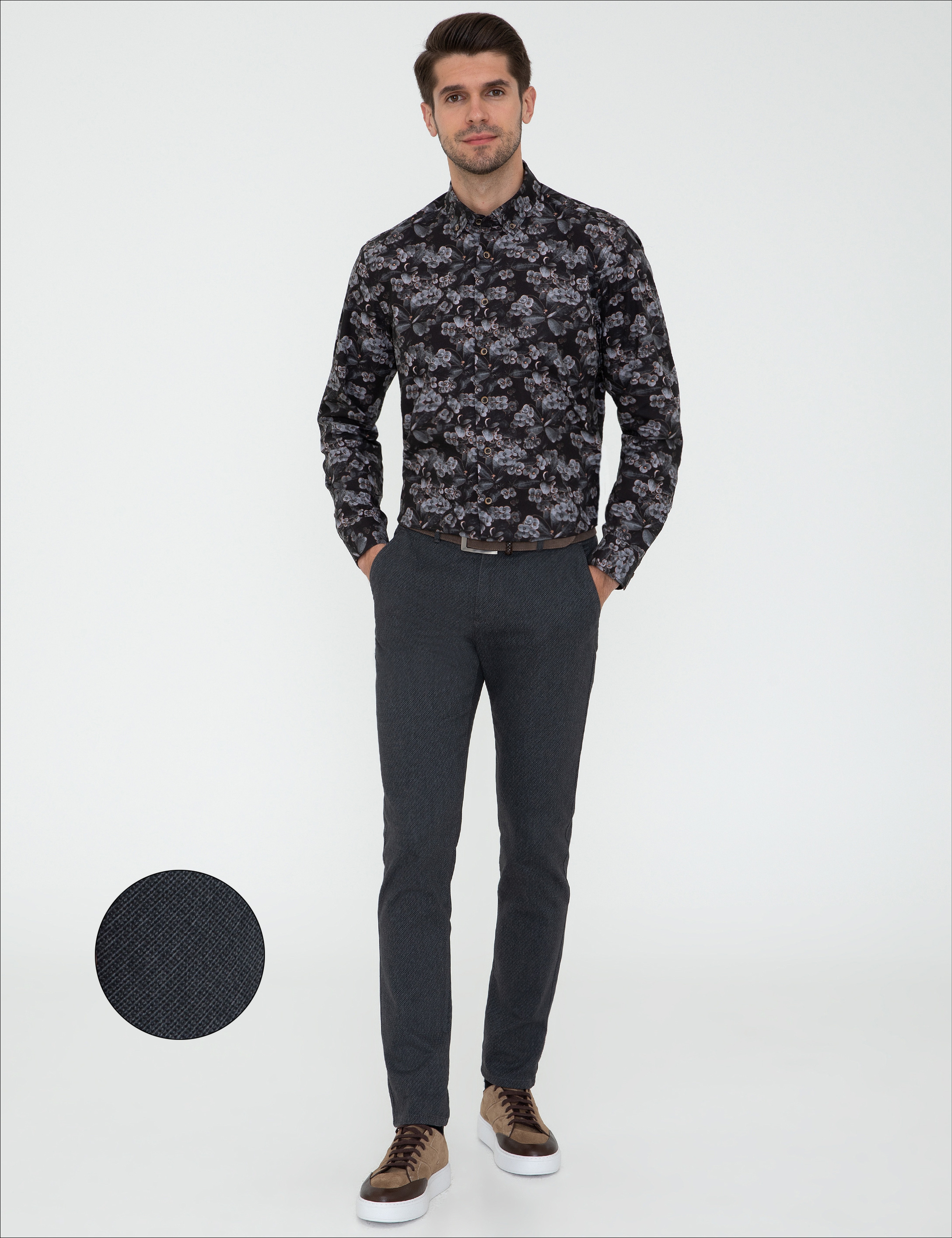 Lacivert Slim Fit Kanvas Pantolon