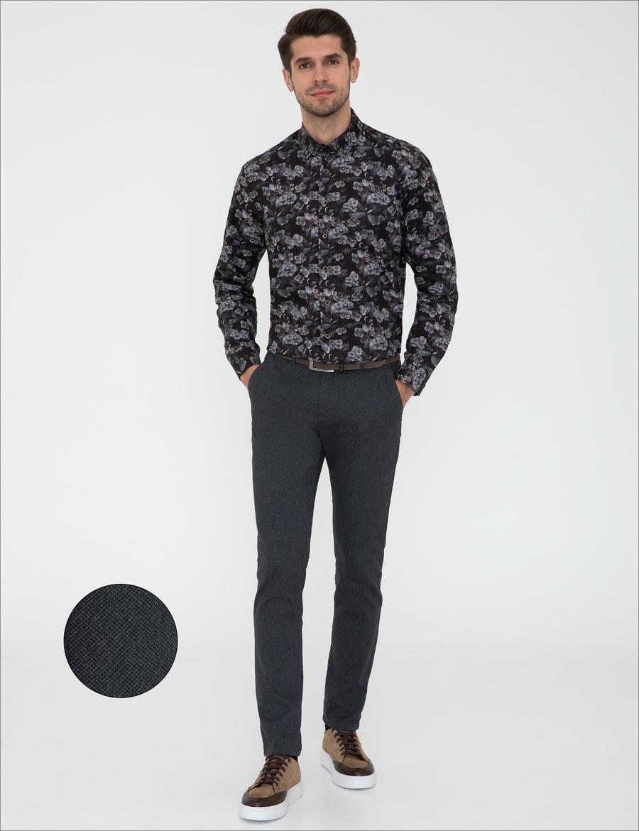 Lacivert Slim Fit Kanvas Pantolon