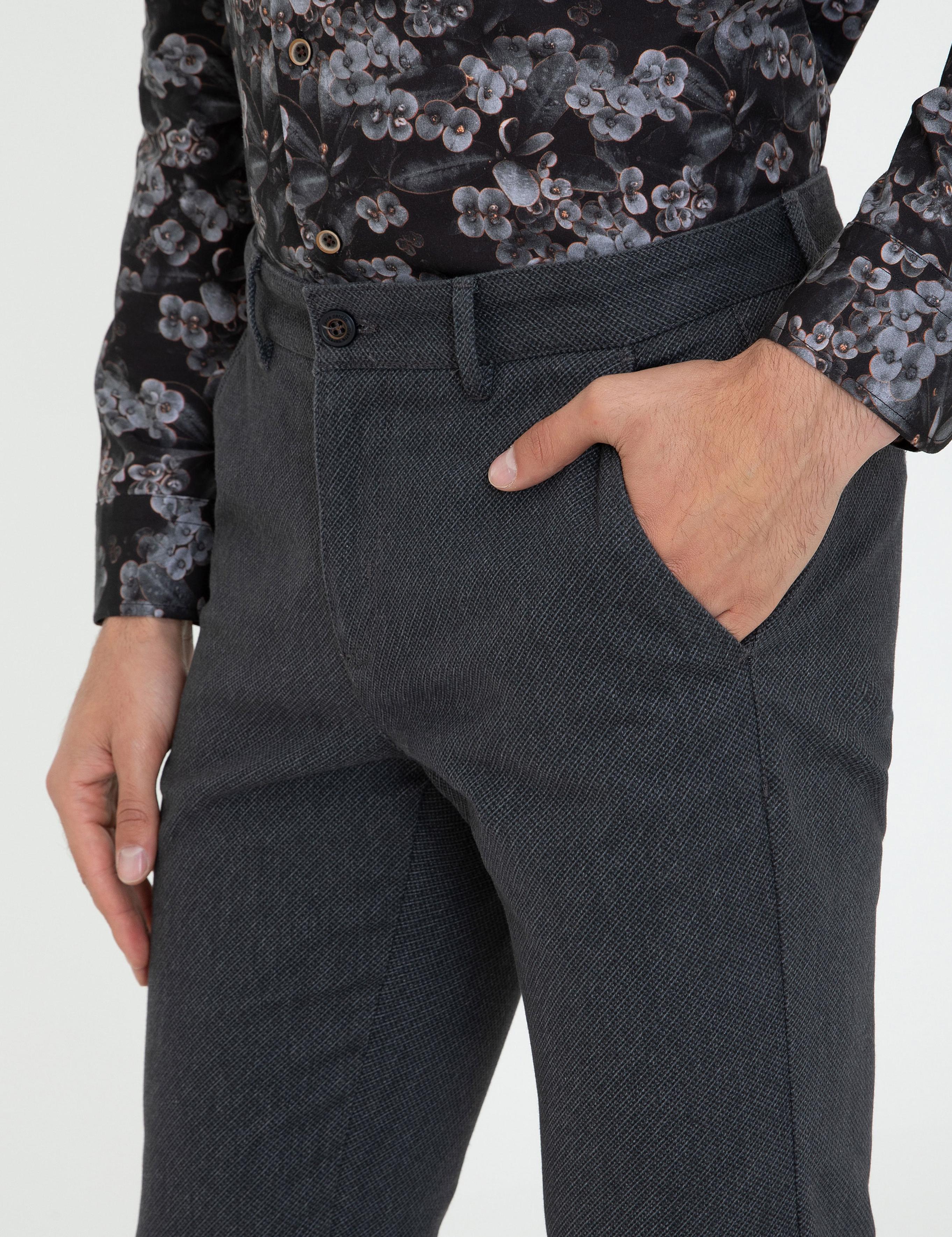 Lacivert Slim Fit Kanvas Pantolon