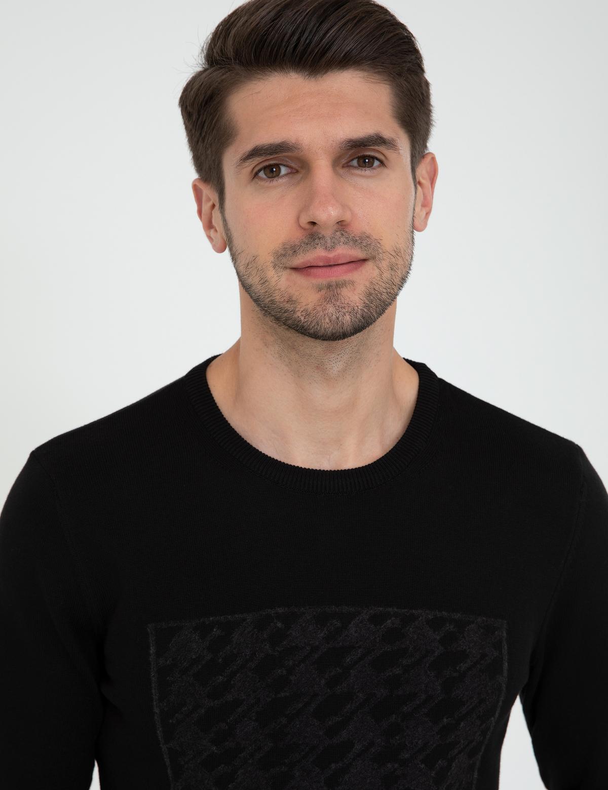 Siyah Bisiklet Yaka Triko Kazak - 50241396021